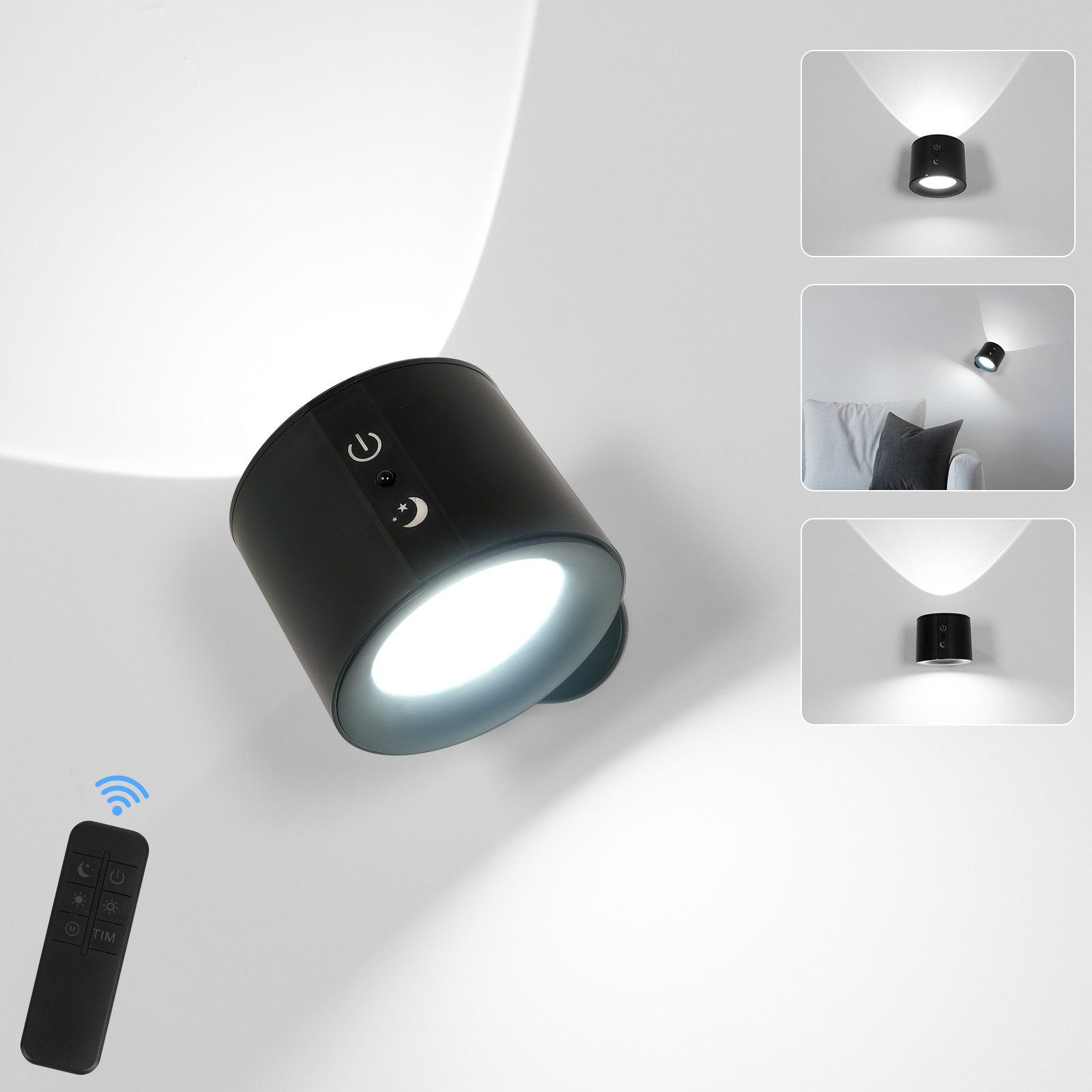 Riserva Nachtlicht 2er Set LED Nachtlicht Magnetisch Dimmbar Akku Schwarz, LED wechselbar