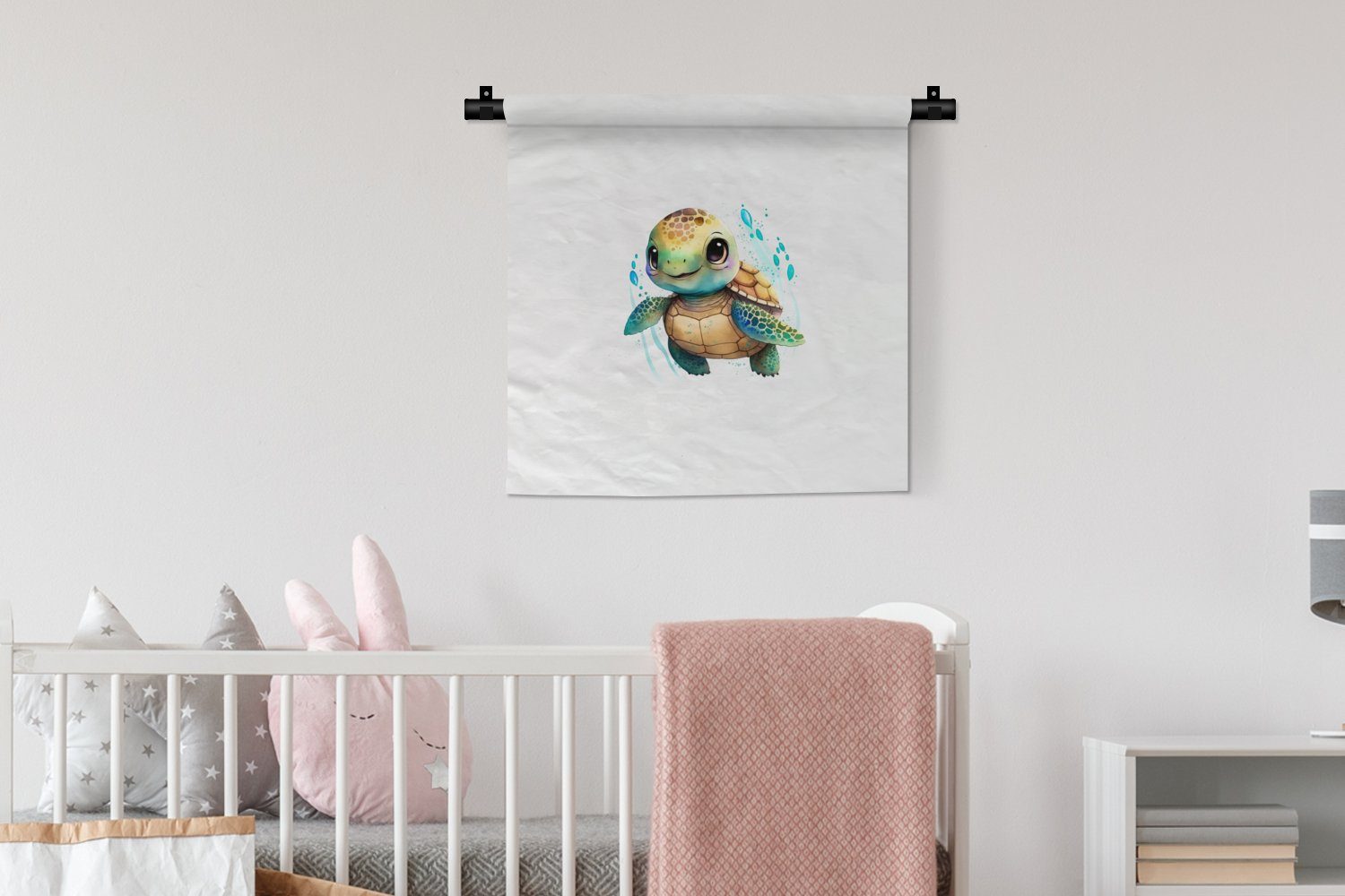 Wanddeko Schlafzimmer, Kinderzimmer Tiere Mädchen Jungen, Kleid, - Wohnzimmer, - Wasserfarben Wandbehang, - für Wanddekoobjekt MuchoWow Schildkröte -