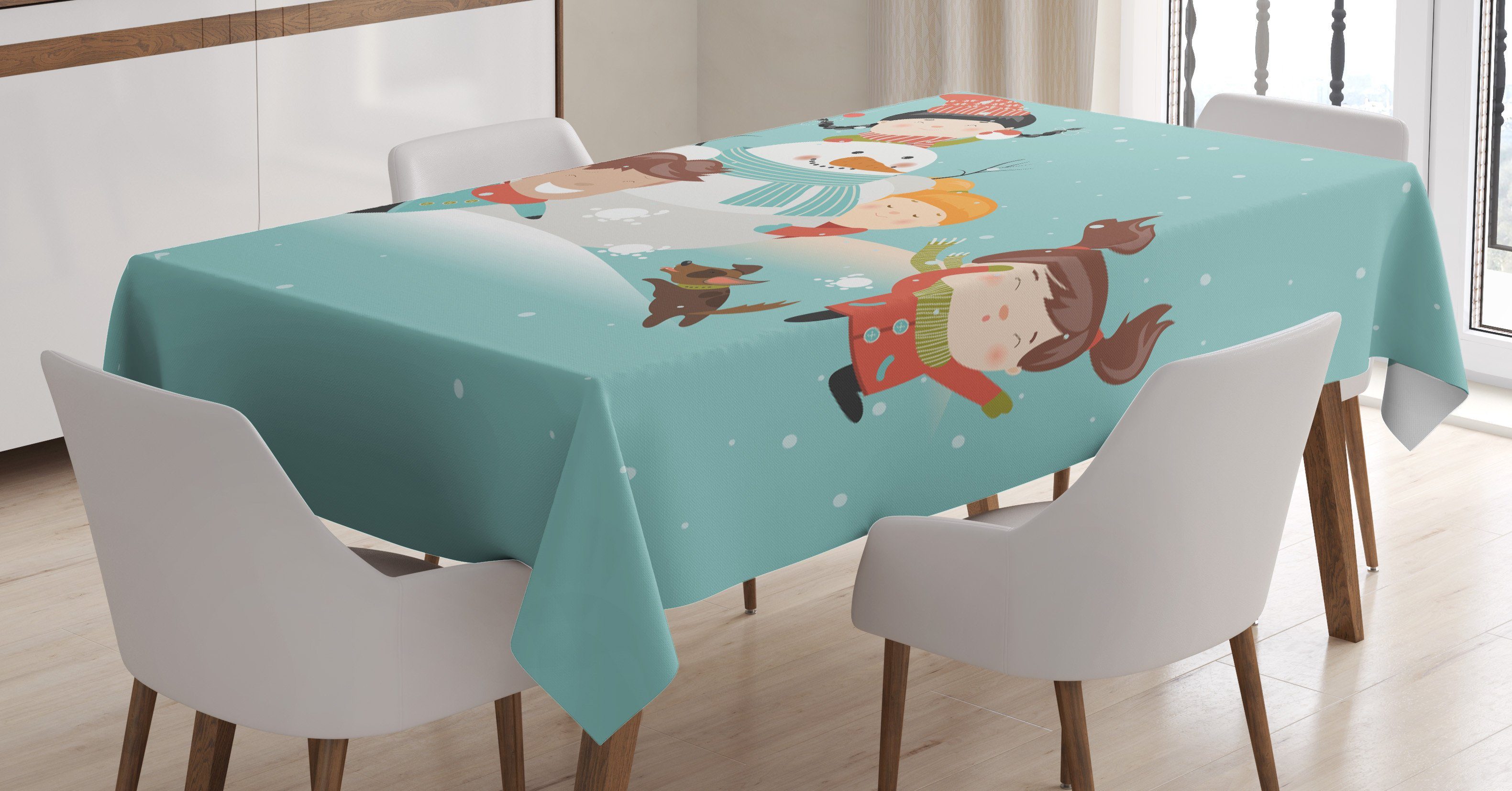 Abakuhaus Tischdecke Farbfest Waschbar Für den Außen Bereich geeignet Klare Farben, Winter Cartoon Kinder, die Spaß