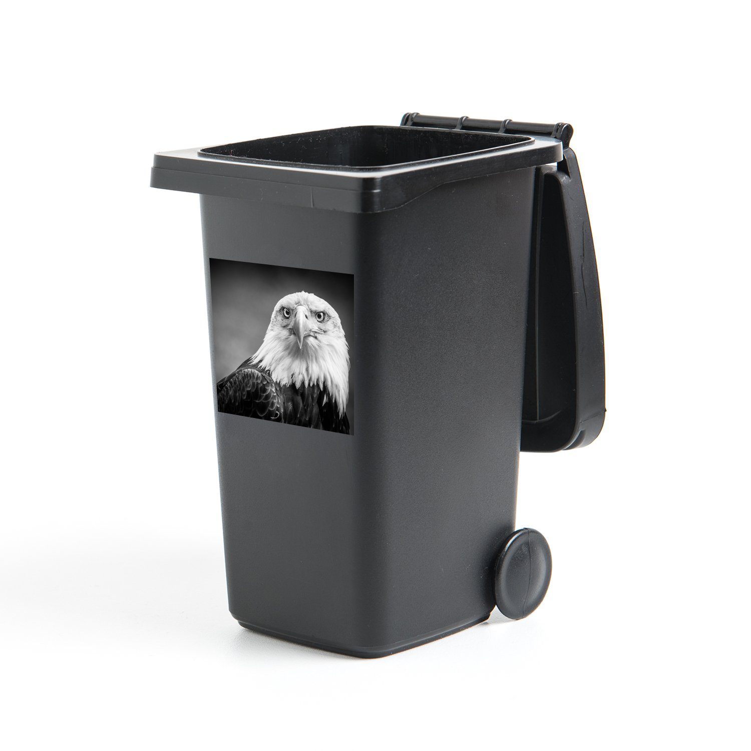 MuchoWow Wandsticker Adler - Container, Sticker, - Schwarz St), Weiß - (1 Mülltonne, Mülleimer-aufkleber, - Abfalbehälter Tiere Raubvogel
