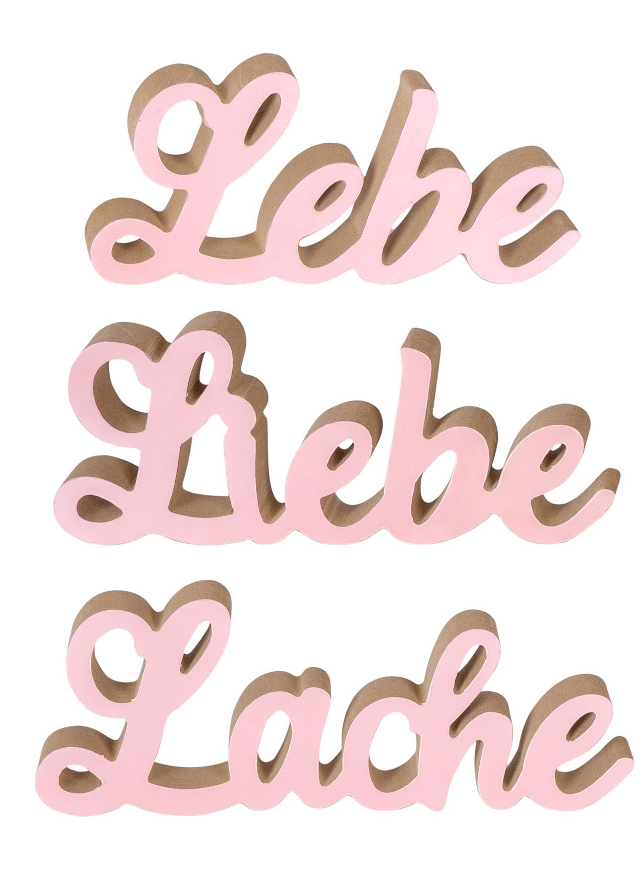 Levandeo® Deko-Schriftzug, 3er Set Schriftzug Lebe Liebe Lache Pastell Rosa Holz Tischdeko Deko