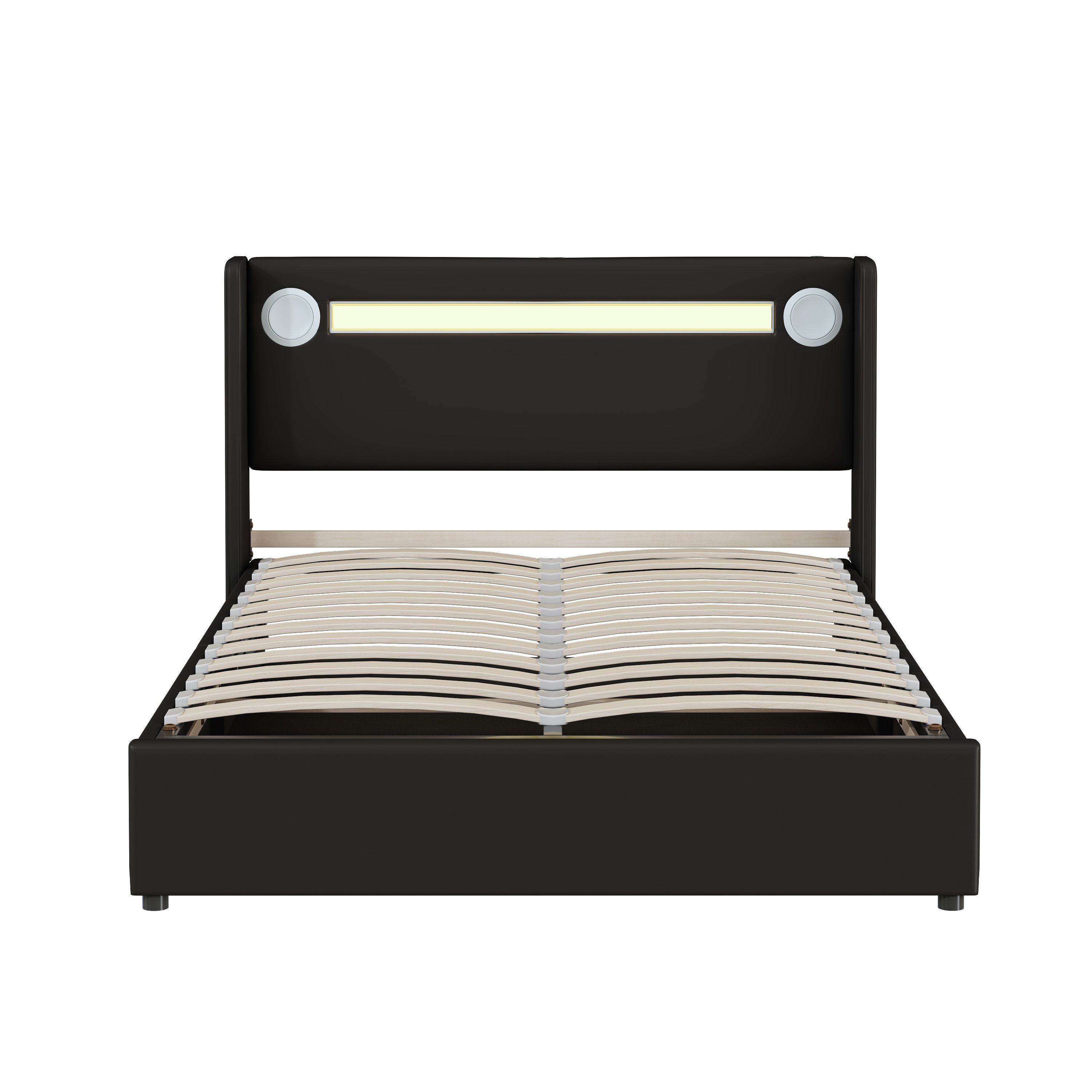 Polsterbett (Stauraumbett, Einzelbett), mit LED Beleuchtung/Bluetooth/USB-Aufladen, Kunstleder, 90x200cm