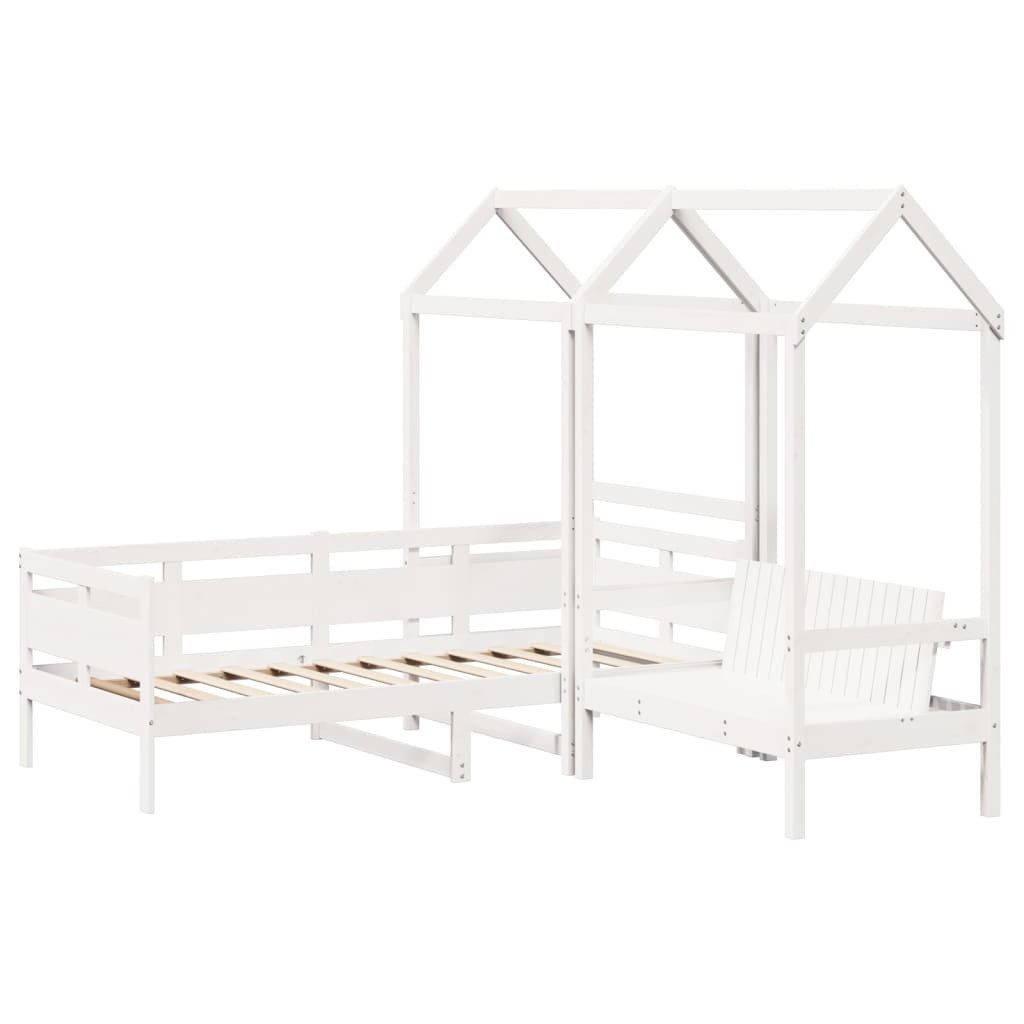 vidaXL Bett Tagesbett und Bank mit Dach Weiß 80x200 cm Kiefernholz