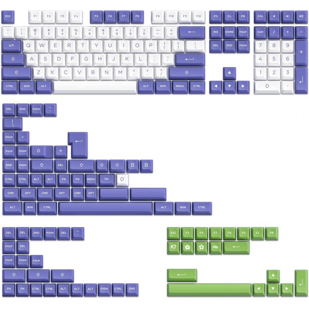 PBT-Tastenkappen Set – Lila/schwarz/weiß, Cherry Profil, Farbstoff-Sublimation, Für Mechanische Tastaturen