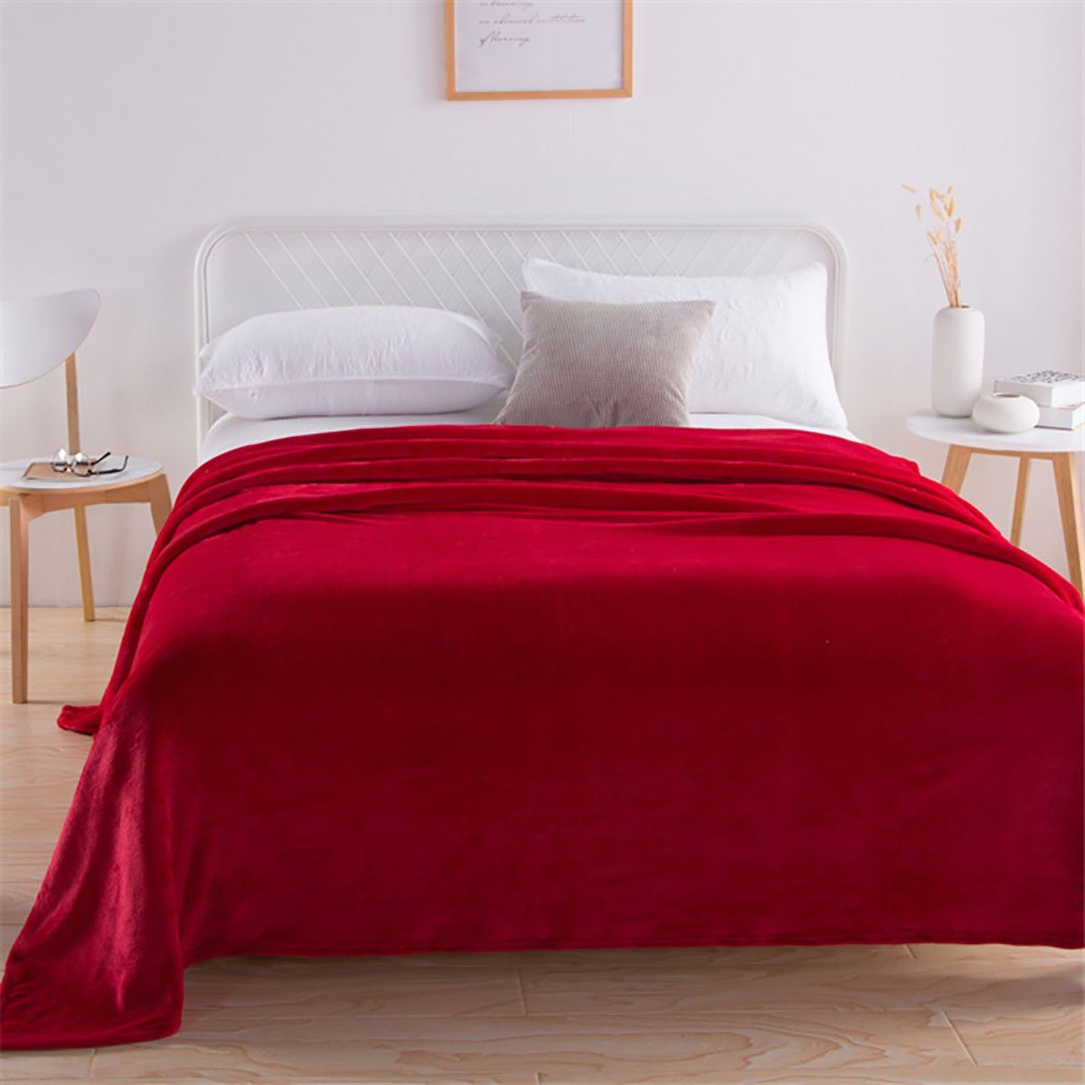 Wohndecke 150*200 cm großes rotes Wollbett mit einer Decke, CTGtree