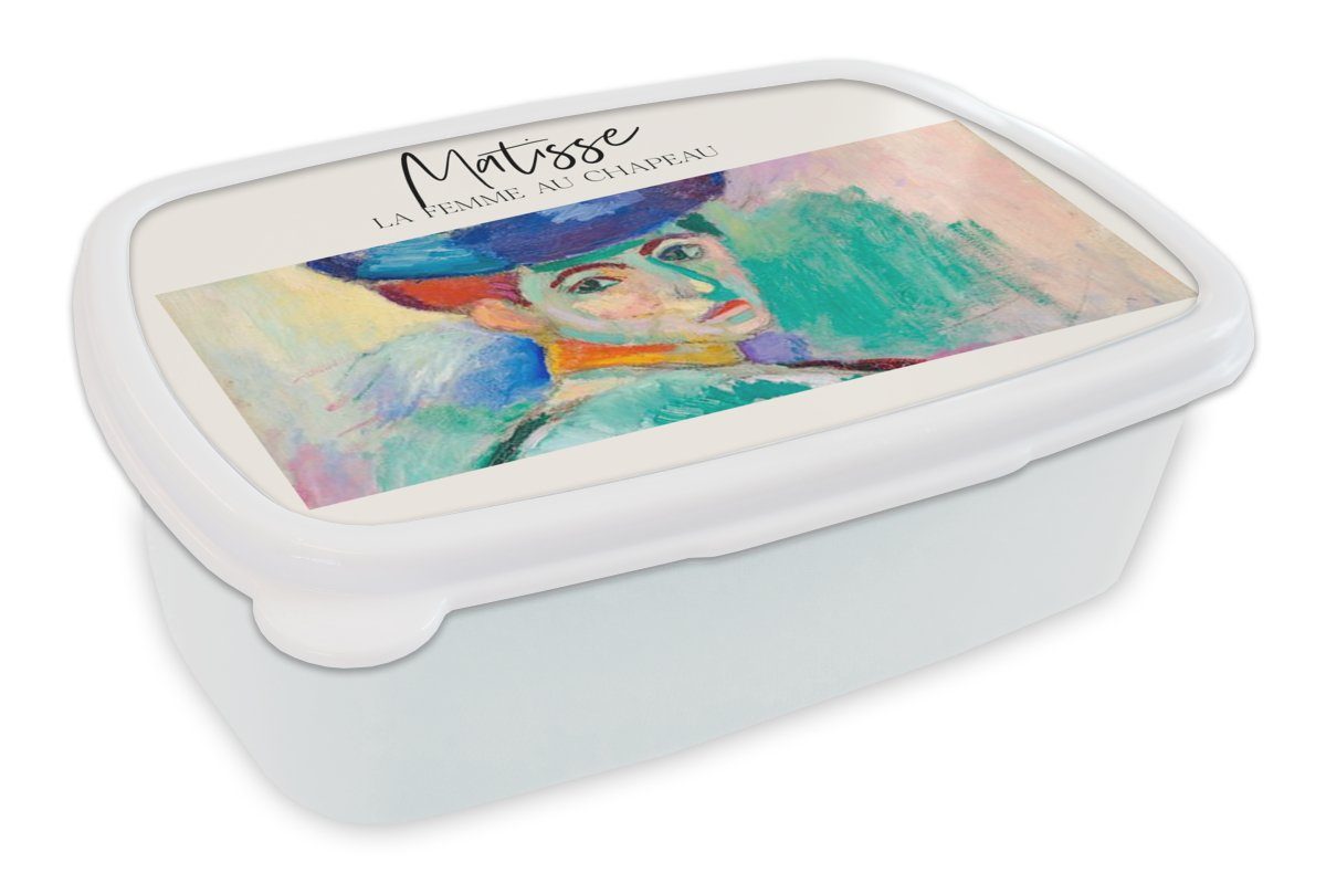 MuchoWow Lunchbox Gemälde - Matisse - La femme au chapeau, Kunststoff, (2-tlg), Brotbox für Kinder und Erwachsene, Brotdose, für Jungs und Mädchen weiß
