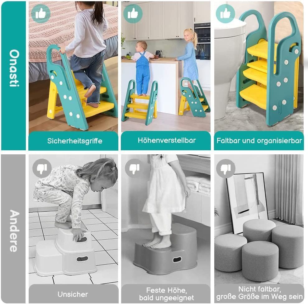 Onasti Baby-Toilettensitz Tritthocker für Kinder 3 Stufen Faltbar
