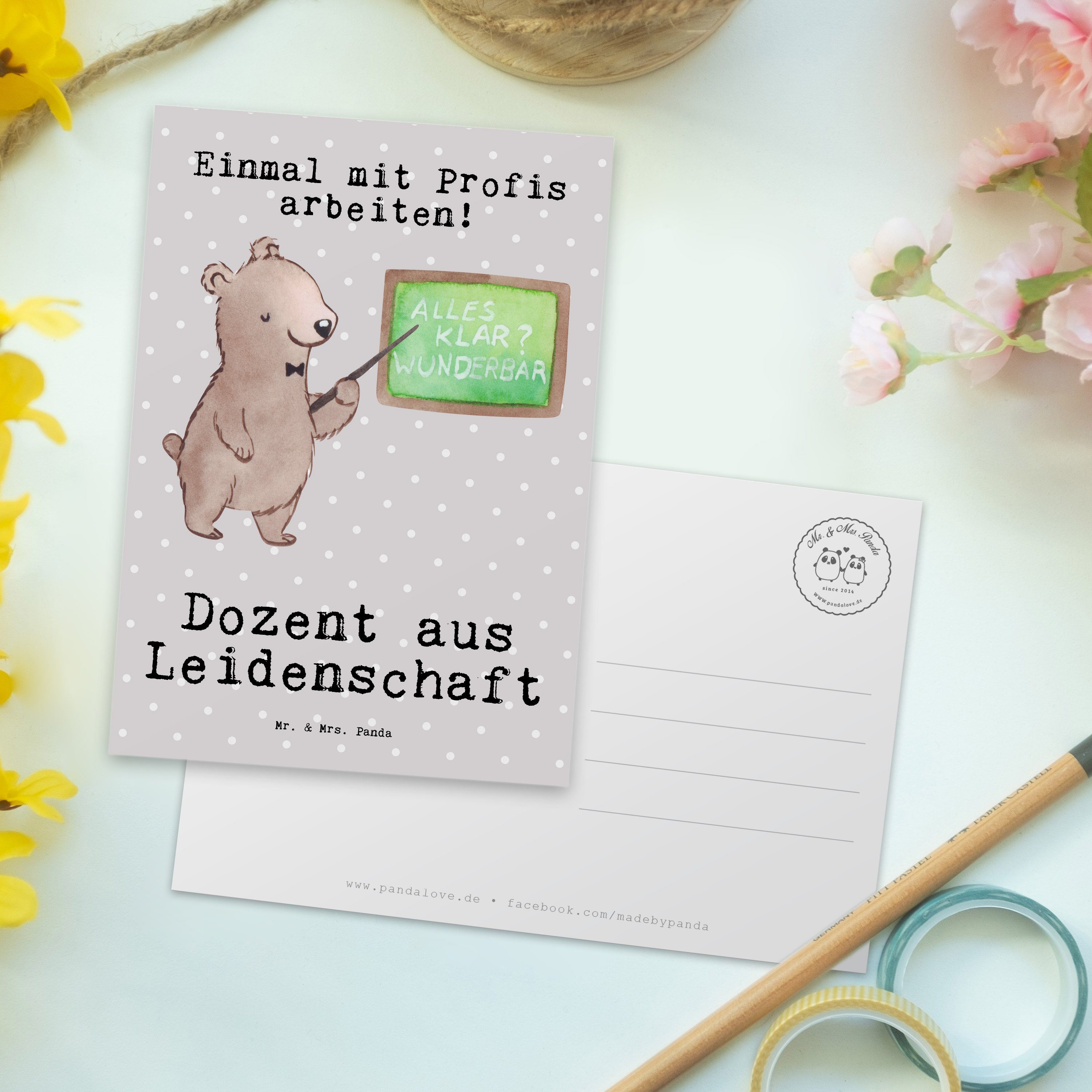 Mr. & Mrs. Geschenk, Panda Pastell Akademi Dozent Vorlesung, - aus Leidenschaft - Grau Postkarte