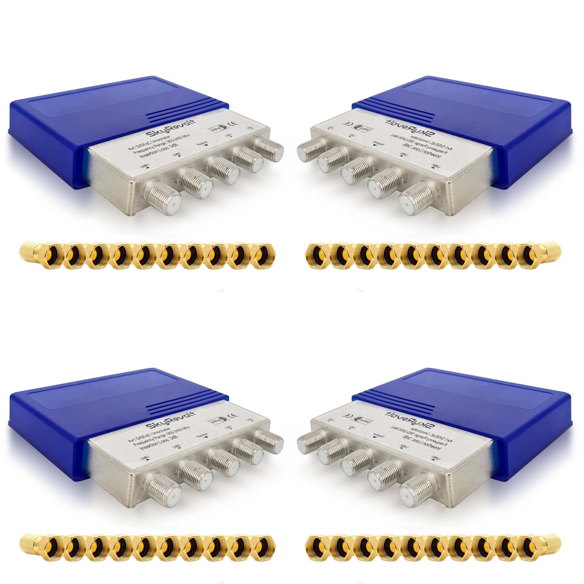 SkyRevolt SAT-Multischalter 4x DiSEqC Schalter 4/1 SAT Umschalter Wetterschutz 40x F-Stecker