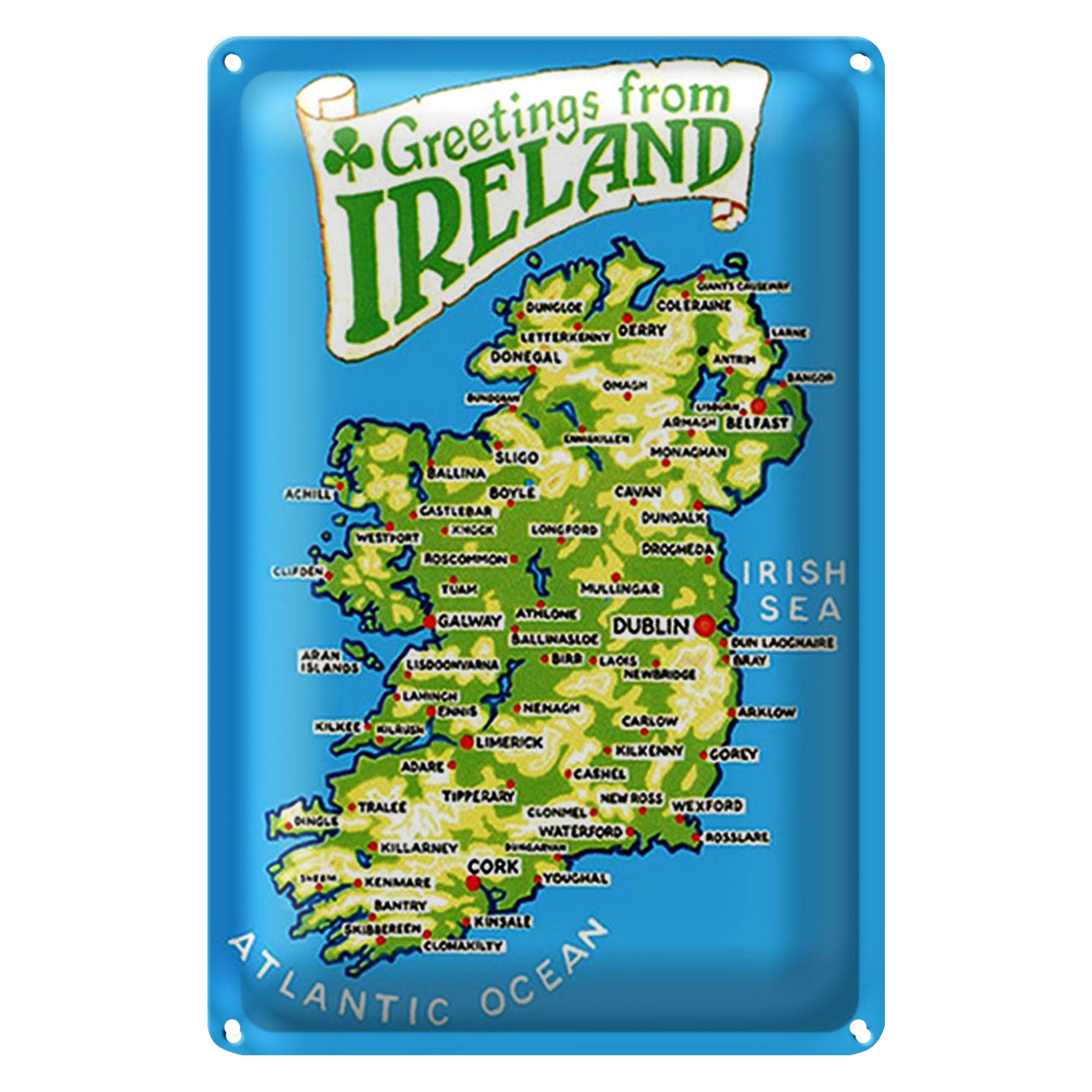 Roomando Metallschild Urlaub 30x40cm Greetings from Ireland Landkarte