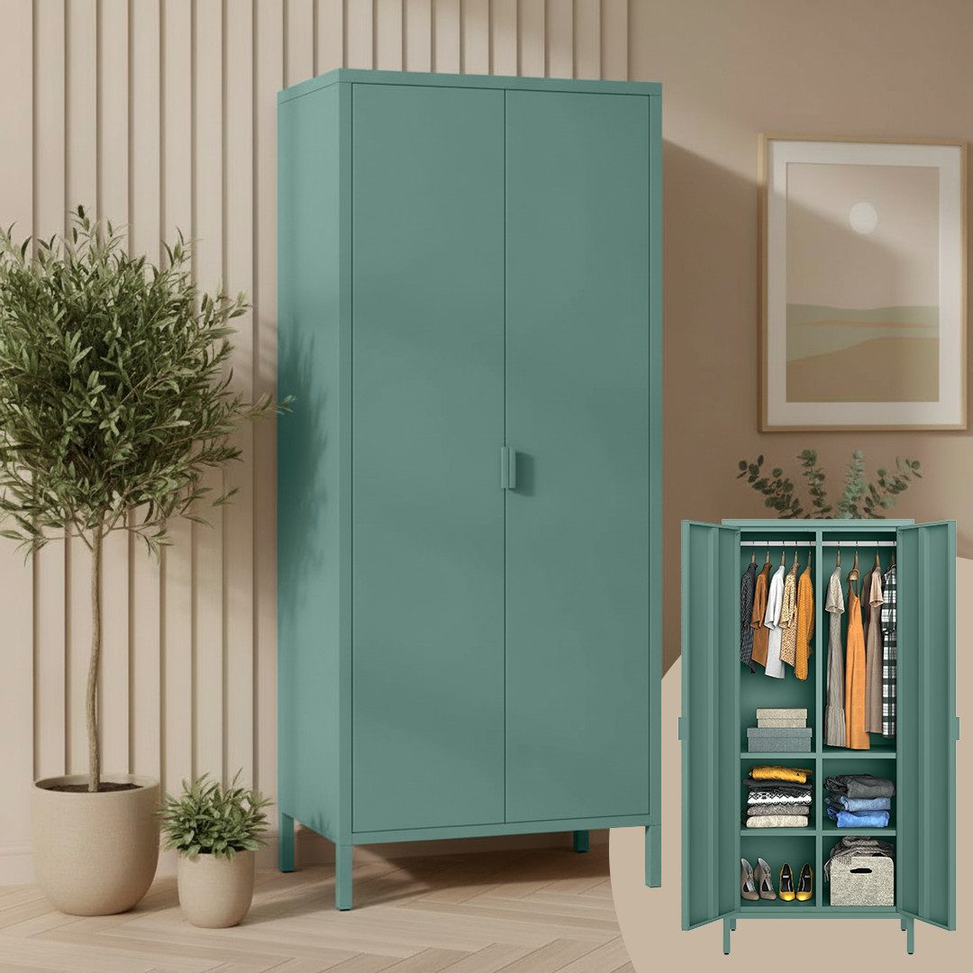 skølm Kleiderschrank Ituri aus Metall (Dunkelgrün) Metallschrank mit 6 Fäch günstig online kaufen