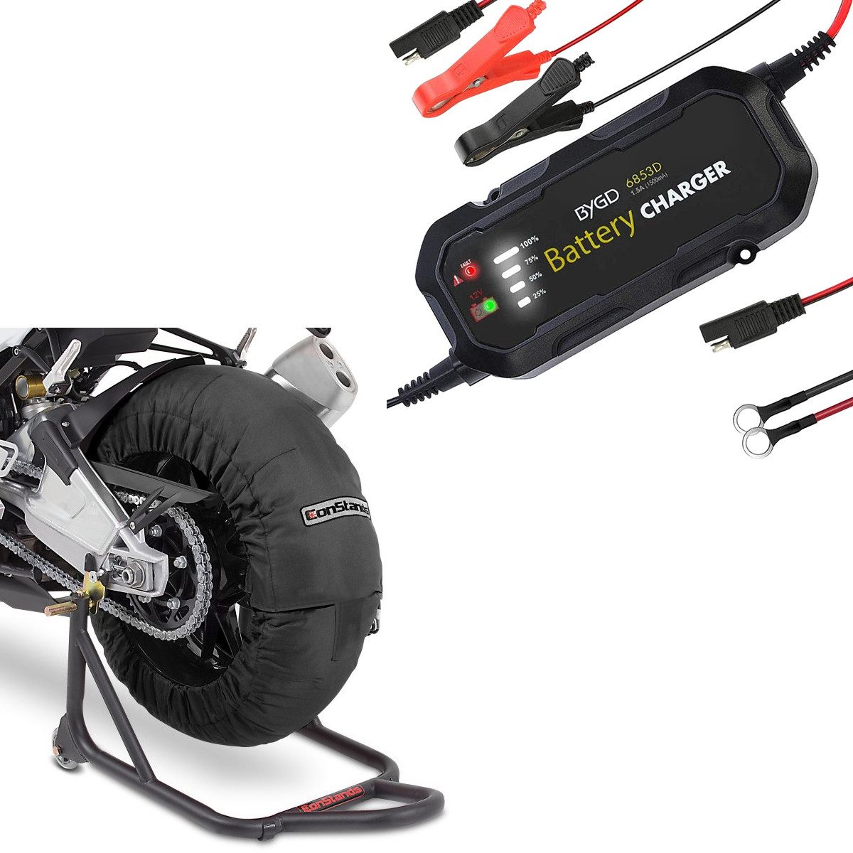 ConStands Schraube Set: Motorrad Reifenwärmer Set Billown 60-80-95 °C 17" sw # mit Batter