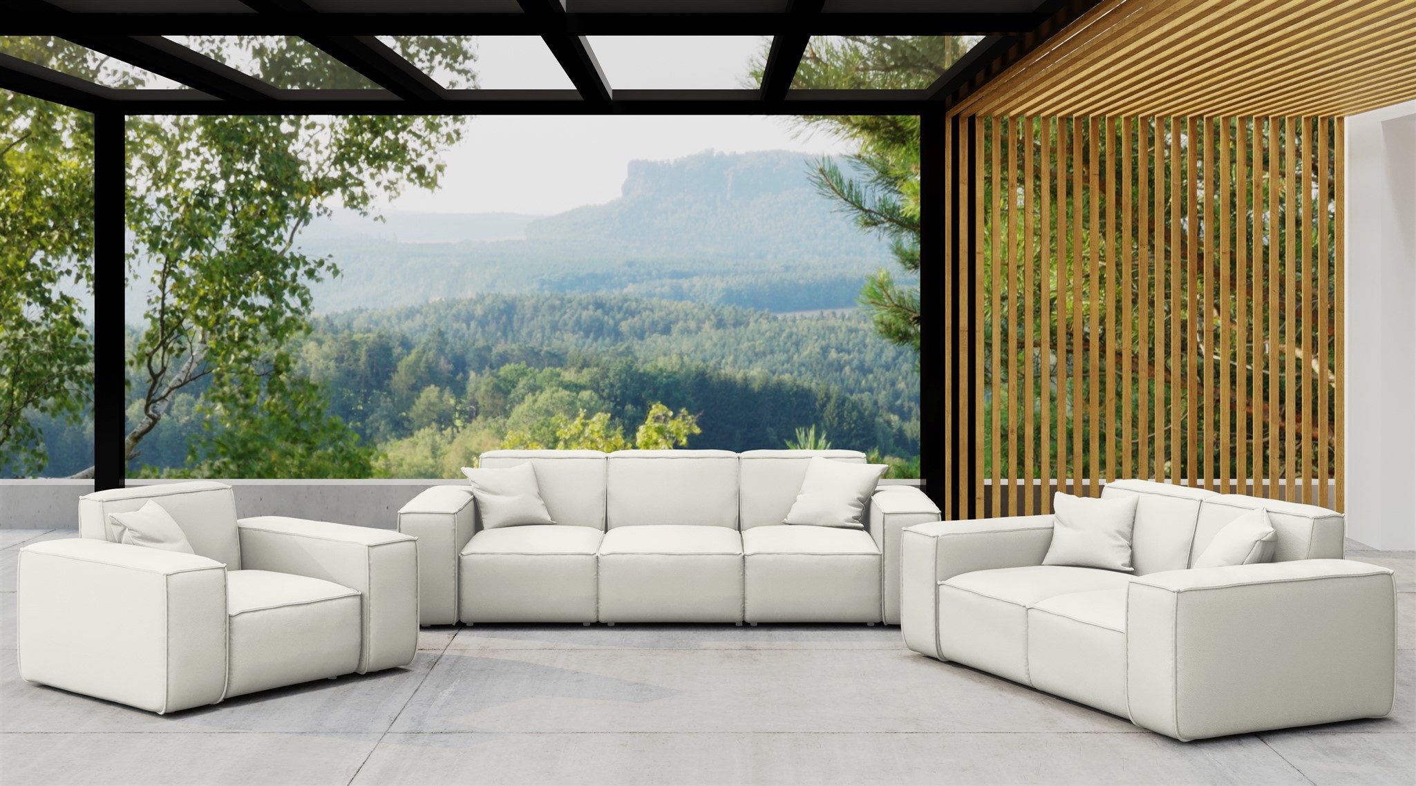 Fun Möbel Gartenlounge-Set Gartenmöbel-Set SUMMER 3-2-1, (Pflegeleichter und wetterfester Bezug, 3-tlg), inkl. 5 Zierkissen