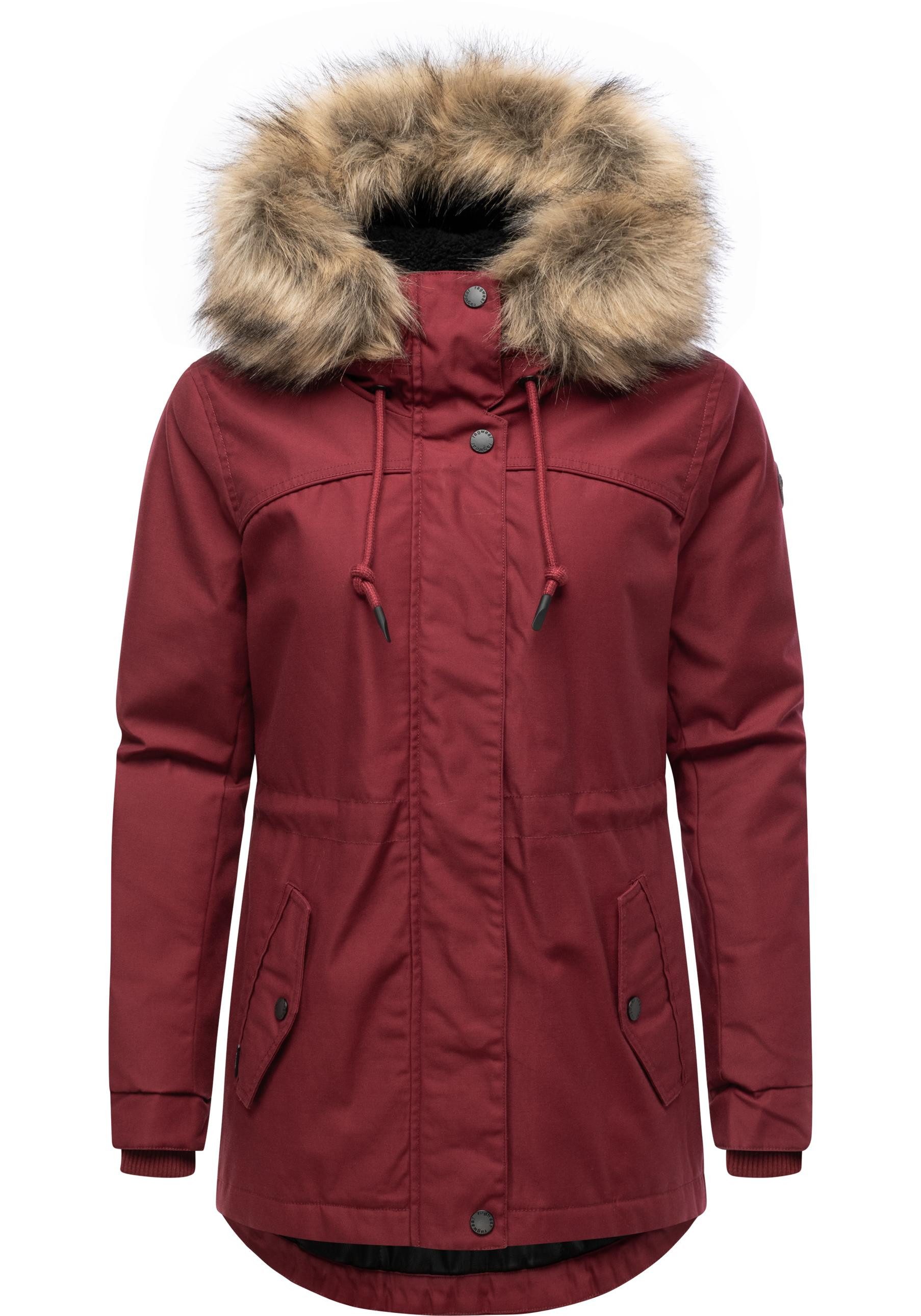 Ragwear Winterjacke Tawny Short YOUMODO Warme Jacke mit großer Kapuze und Kunstfellkragen