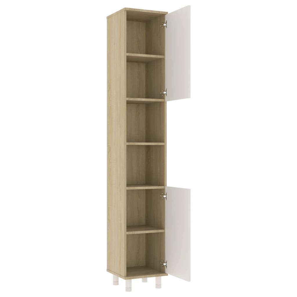 Holzwerkstoff, Badezimmerschrank 30x30x179 Sonoma-Eiche Weiß Badezimmer-Set Weiß und (1-St) Sonoma-Eiche vidaXL cm