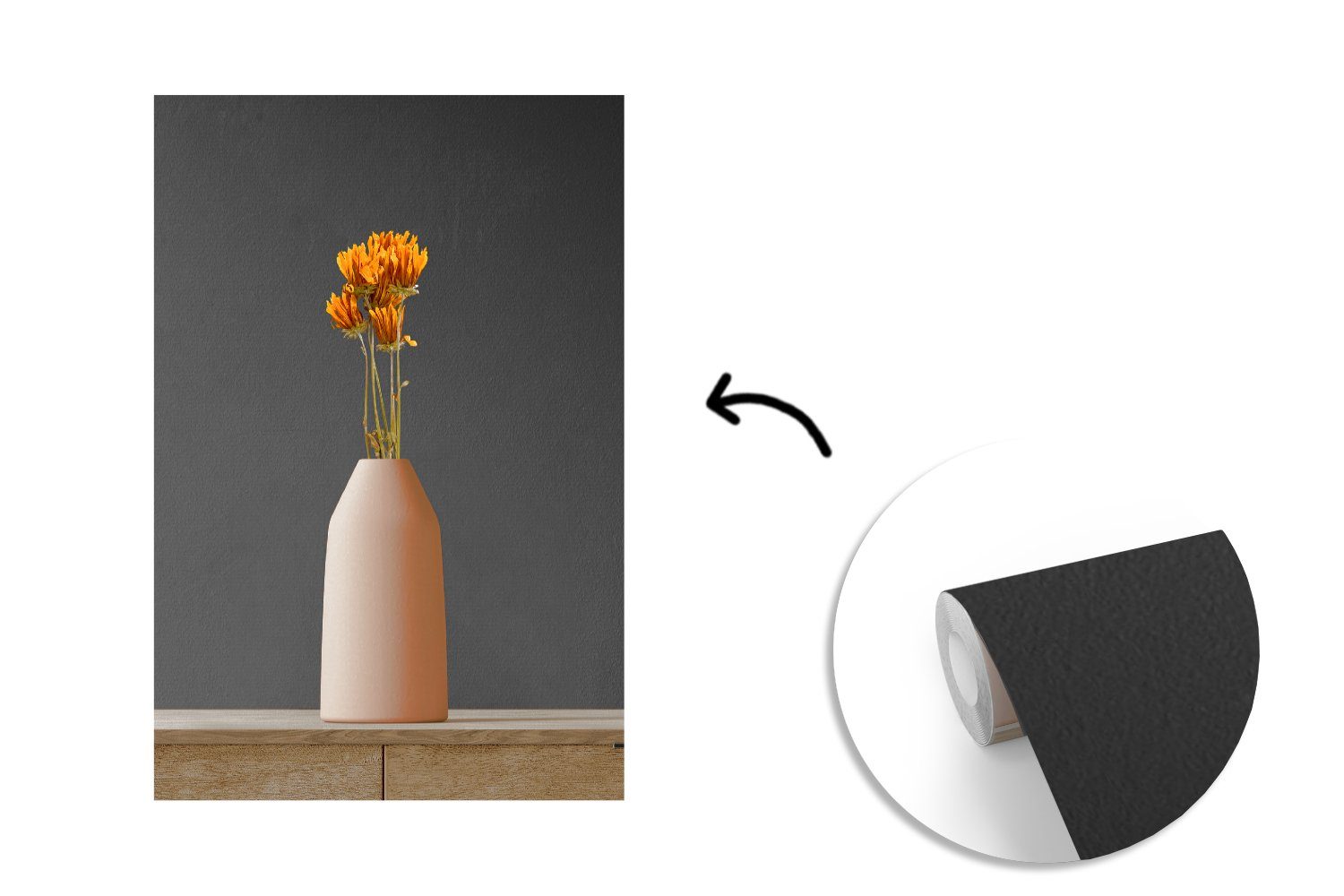 MuchoWow Fototapete Blumen - Wandtapete Stilleben, Wohnzimmer, für St), Montagefertig Orange Tapete bedruckt, Vinyl (3 - Matt