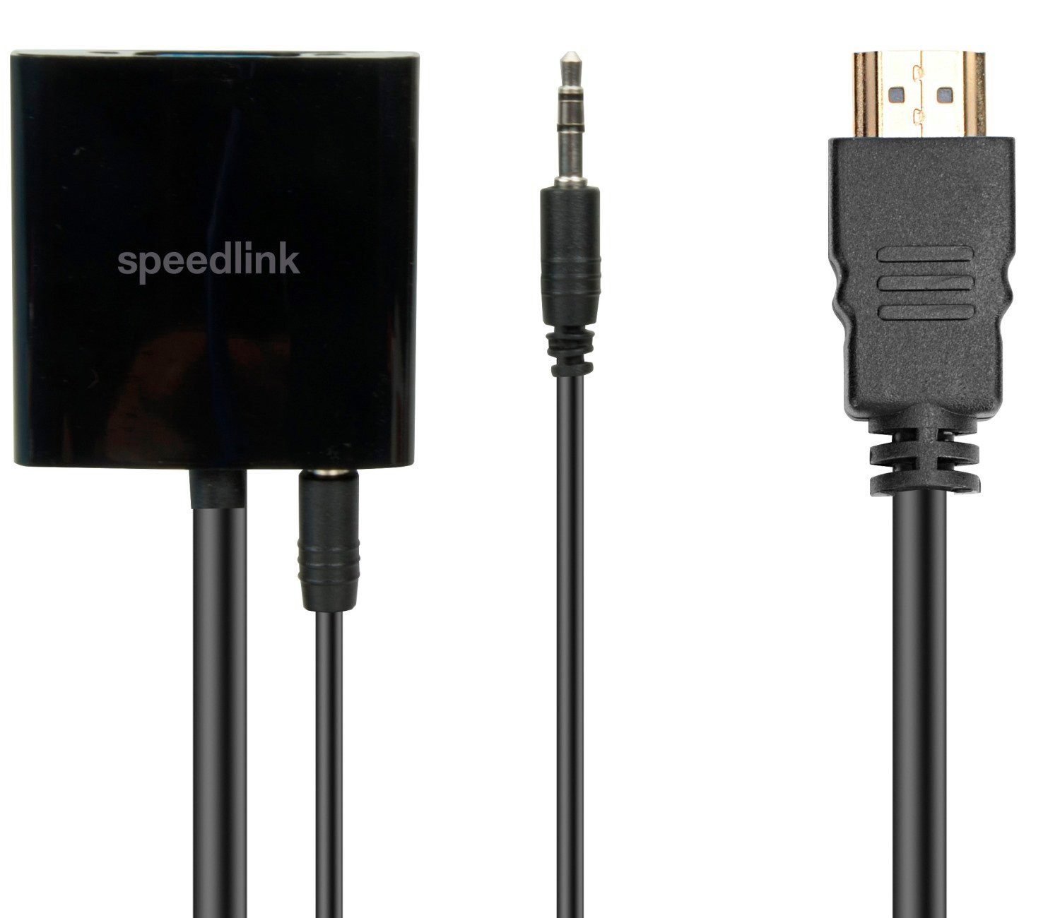 Speedlink HQ HDMI auf VGA Adapter Audio + Video Konverter Video-Adapter HDMI-Stecker zu 3,5-mm-Klinkenstecker, für PC Notebook Beamer TV Laptop