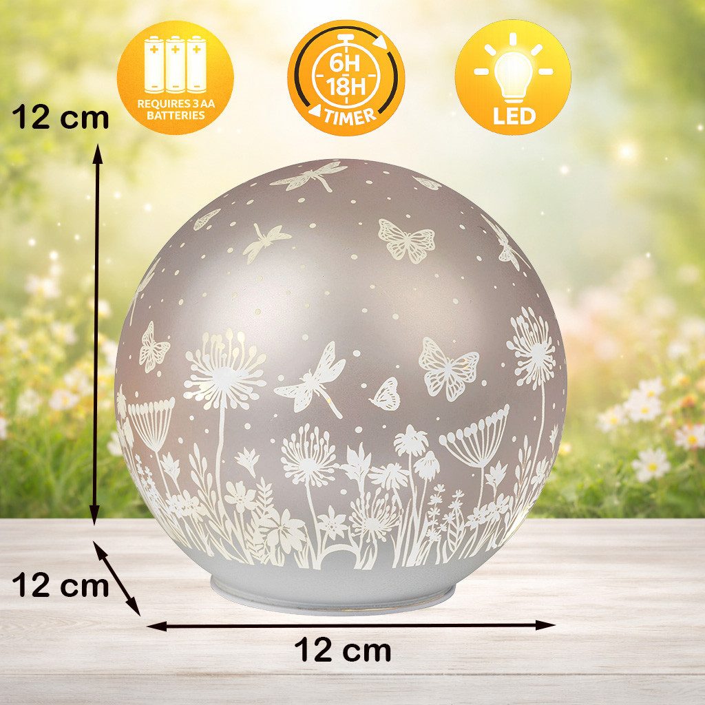formano LED Dekolicht Deko Kugel Glas Peach Rosa 12cm matte Glasleuchte mit Blumen-Dekor, LED fest integriert – Bild 3 von 4