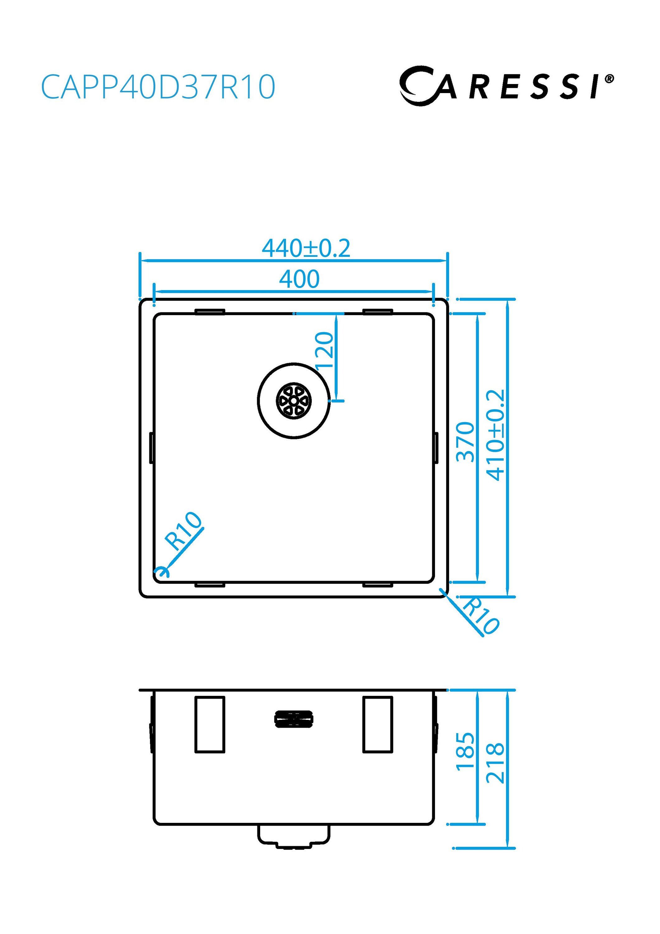 grifflose Küchenspüle Küchen speziell Platz, CAPP40D37R10, für wenig CARESSI 44/41 Benötigt quadratisch, cm,