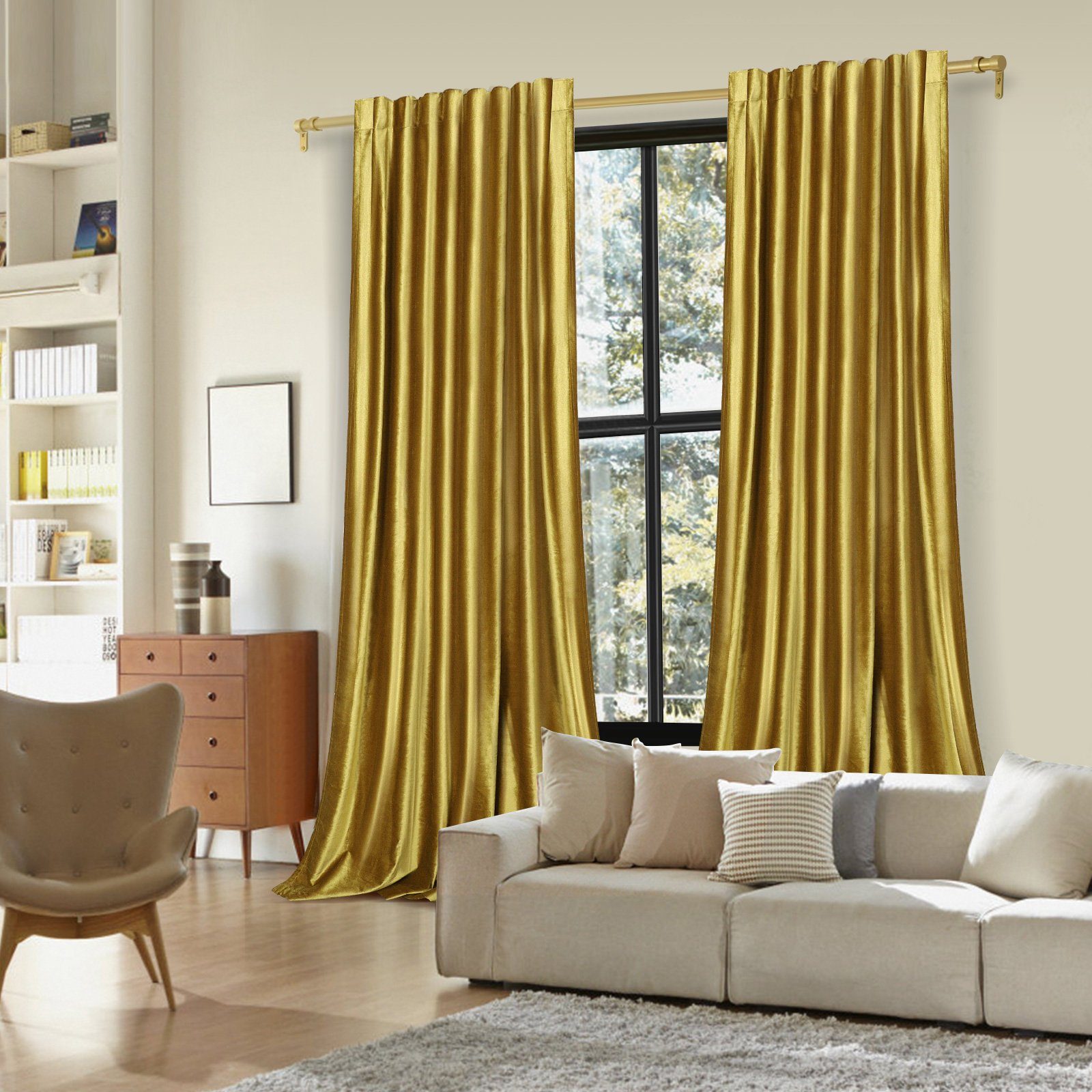 2 für St), Geräuschreduzierung Panels Samt Fenster Qelus, Gold Verdunkelungsvorhang Vorhang (2 Solide,