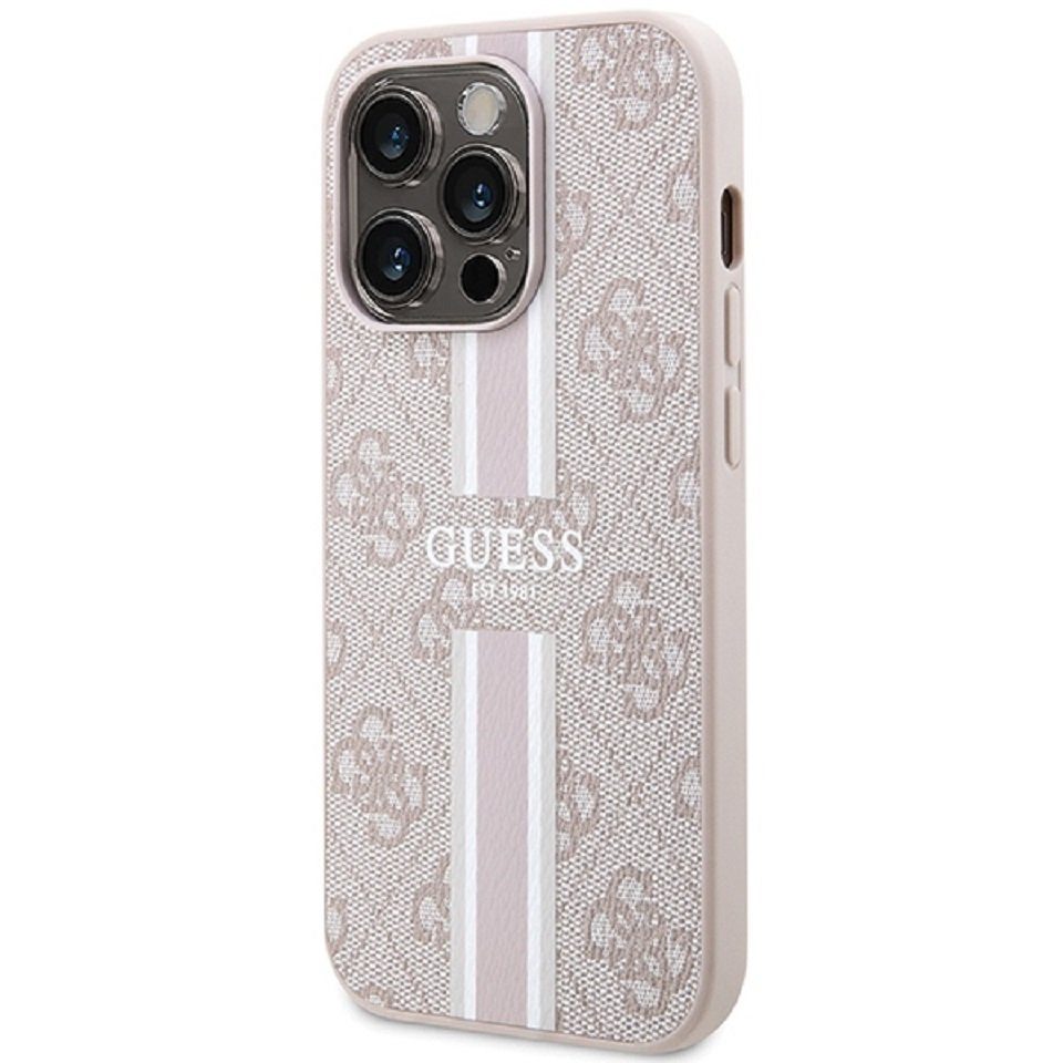 Guess Handyhülle Case iPhone 15 Pro Kunstleder rosa MagSafe kompatibel 6,1 Zoll, Kantenschutz