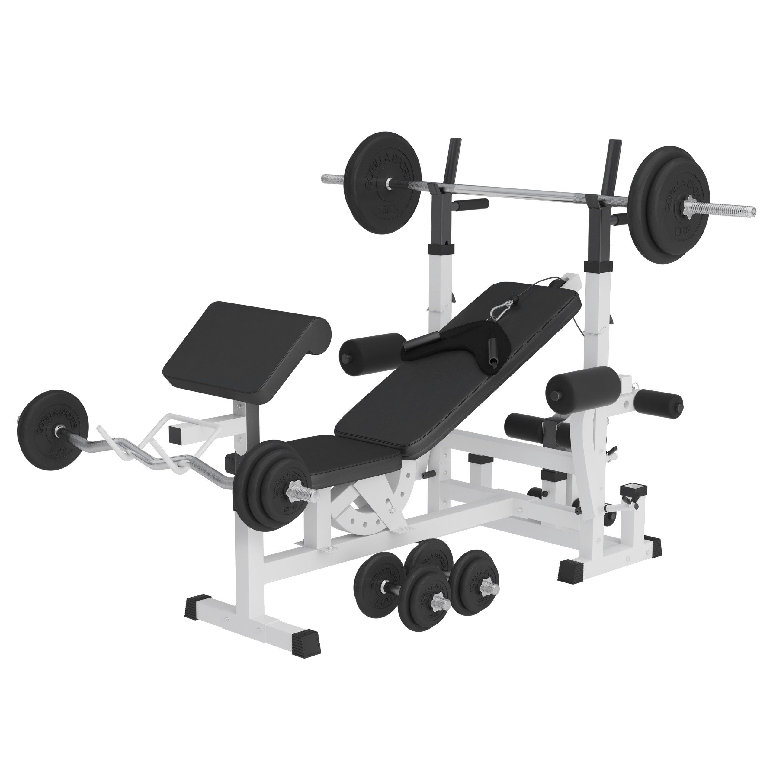 GORILLA SPORTS Hantelbank Kraftstation Universal inkl. 108 kg Gummi Set, (31-tlg)
