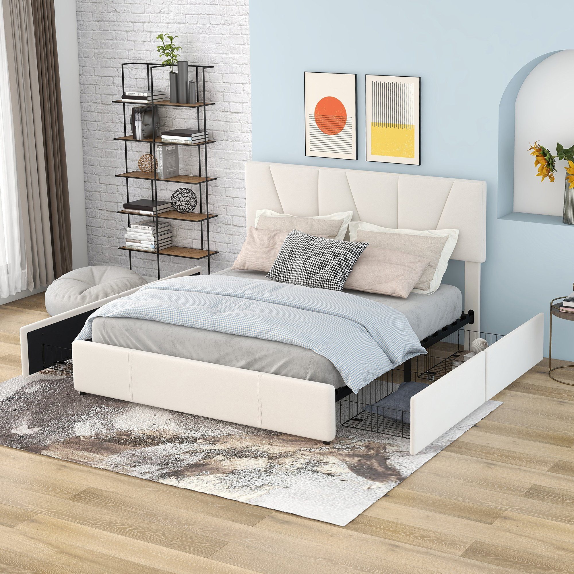 Flieks Polsterbett, Doppelbett Massives Holzbett Samt 140x200cm ohne Matrat günstig online kaufen