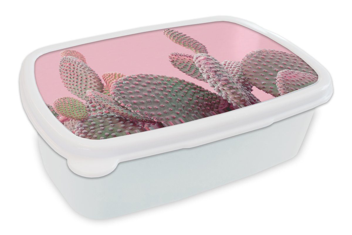 MuchoWow Lunchbox Kaktus - Pflanzen - Sommer, Kunststoff, (2-tlg), Brotbox für Kinder und Erwachsene, Brotdose, für Jungs und Mädchen weiß