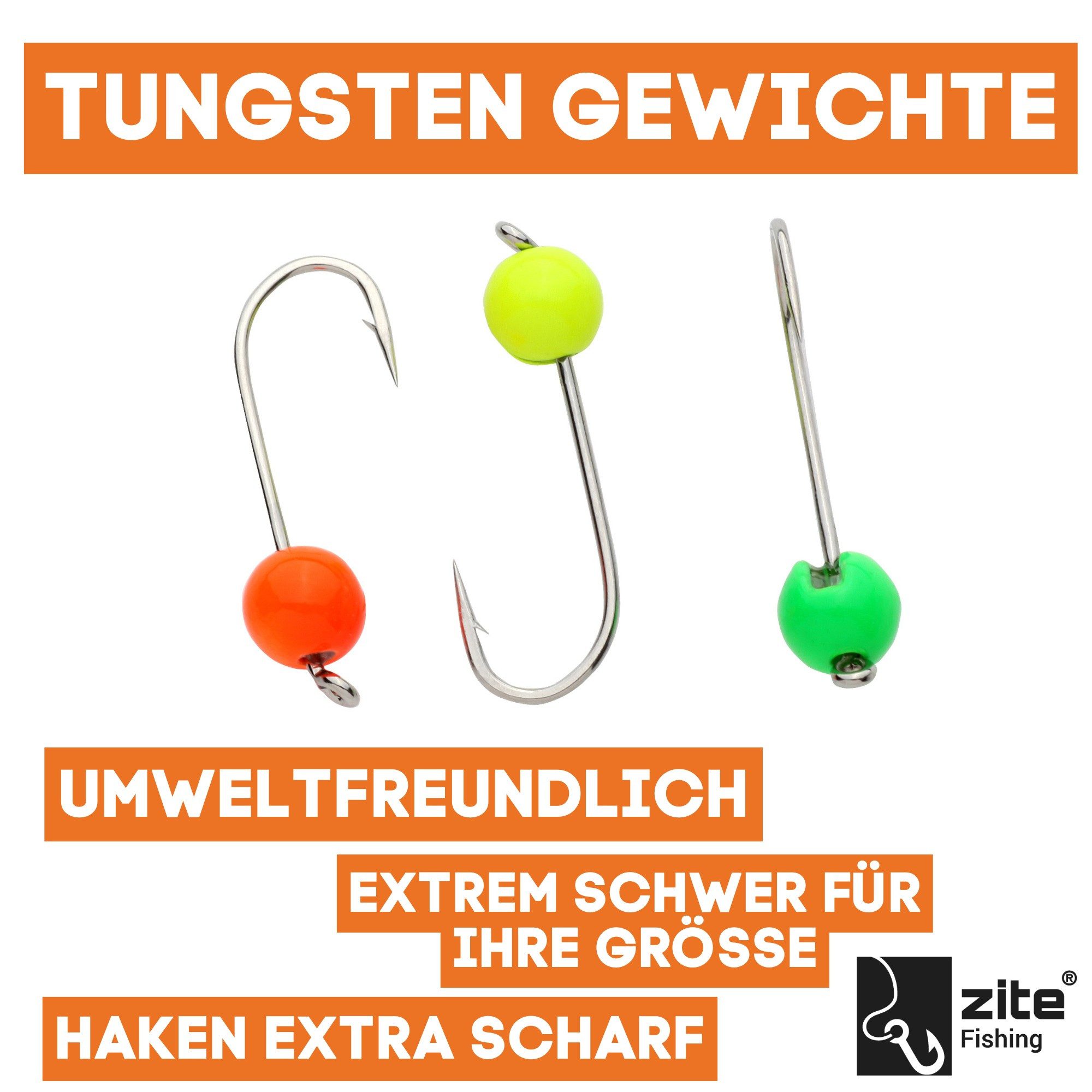 Zite Jighaken Neon Tungsten Micro Jigheads 0,3-1,2g Neon im Set 27 Stück