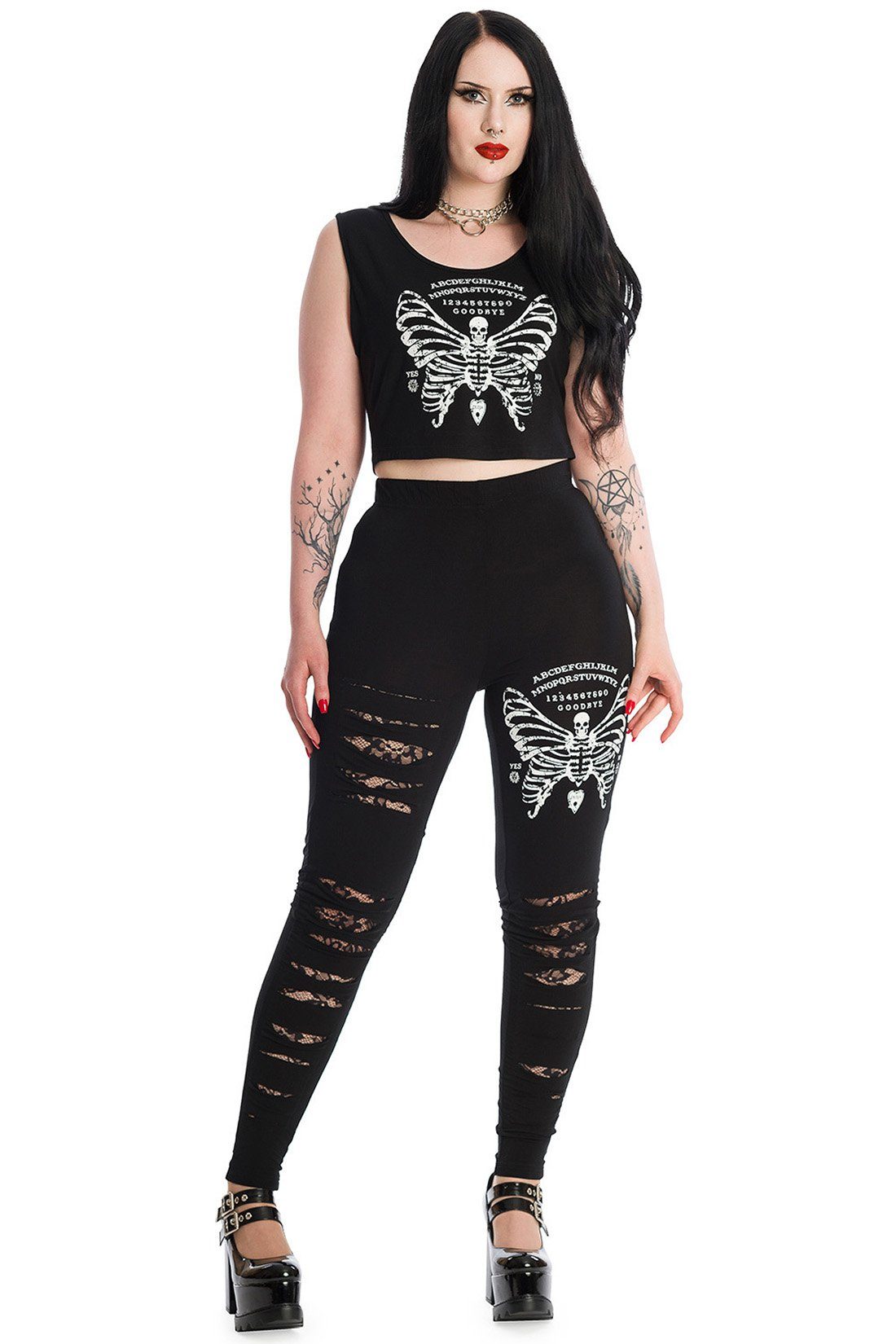 Banned Leggings Skeleton Butterfly Gothic Distressed günstig online kaufen