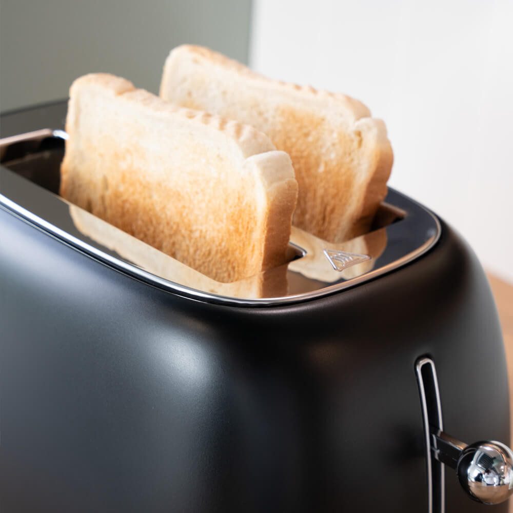 HOME DELUXE Toaster MAJESTIC - Matt Schwarz, 2 kurze Schlitze, für 2 Scheiben, 815 W, entnehmbarer Brötchenaufsatz, Retro Toaster – Bild 5 von 5