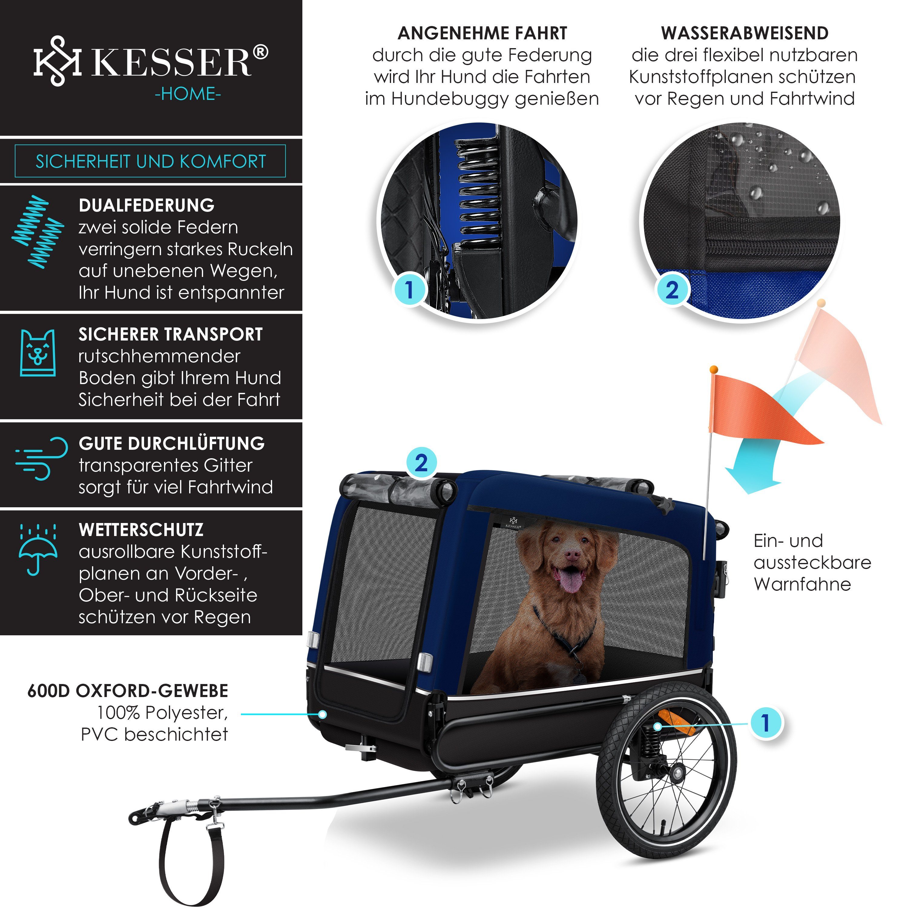 KESSER Fahrradhundeanhänger, Hundeanhänger Boxer 3-in-1 Hundebuggy Jogger Fahrradanhänger