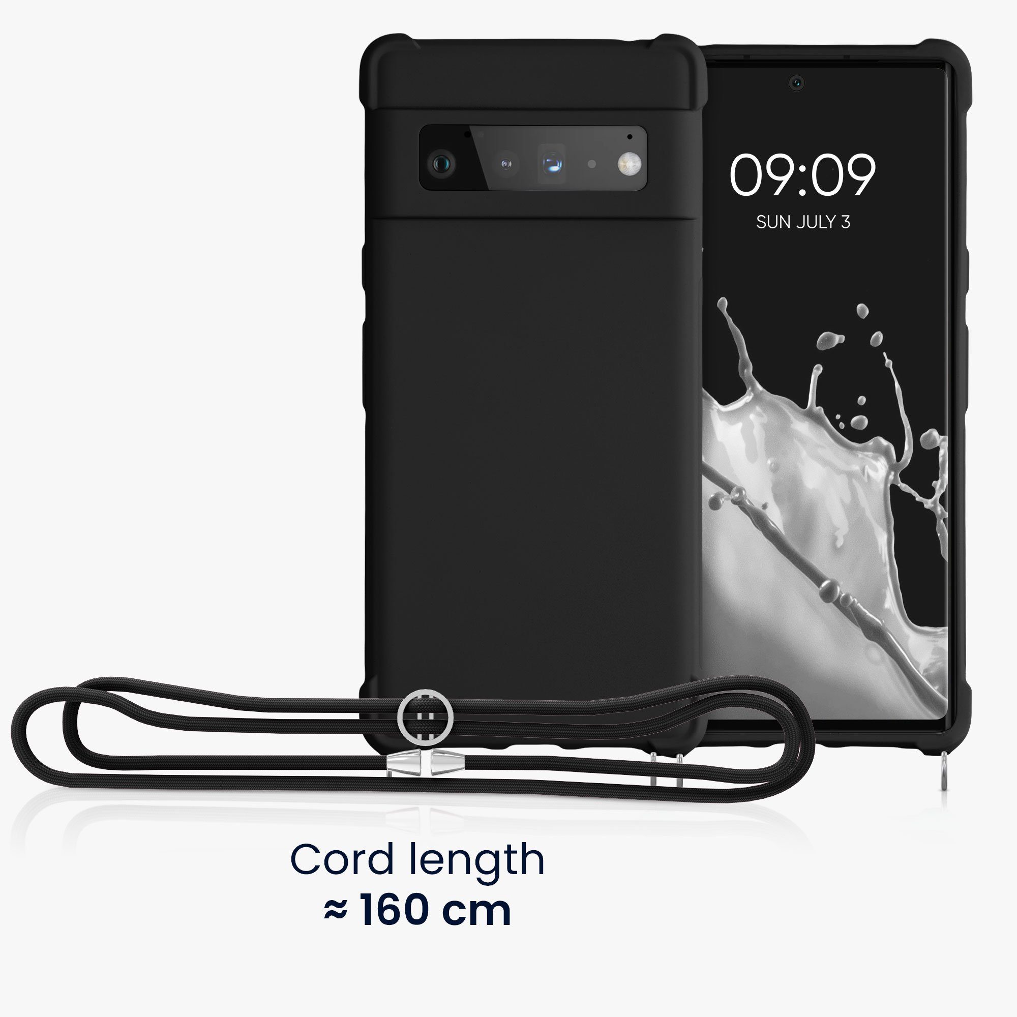 kwmobile Etui Hülle für Google Pixel 6 Pro, mit Metall Kette zum Umhängen - Silikon Handy Cover Case Schutzhülle