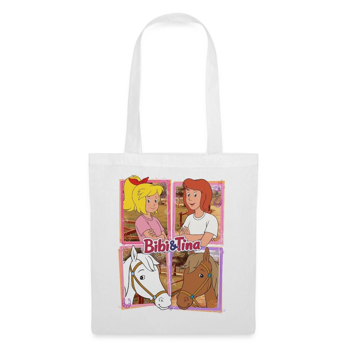Spreadshirt Henkeltasche Bibi Und Tina Mit Amadeus Und Sabrina Porträts Stoffbeutel (1-tlg)