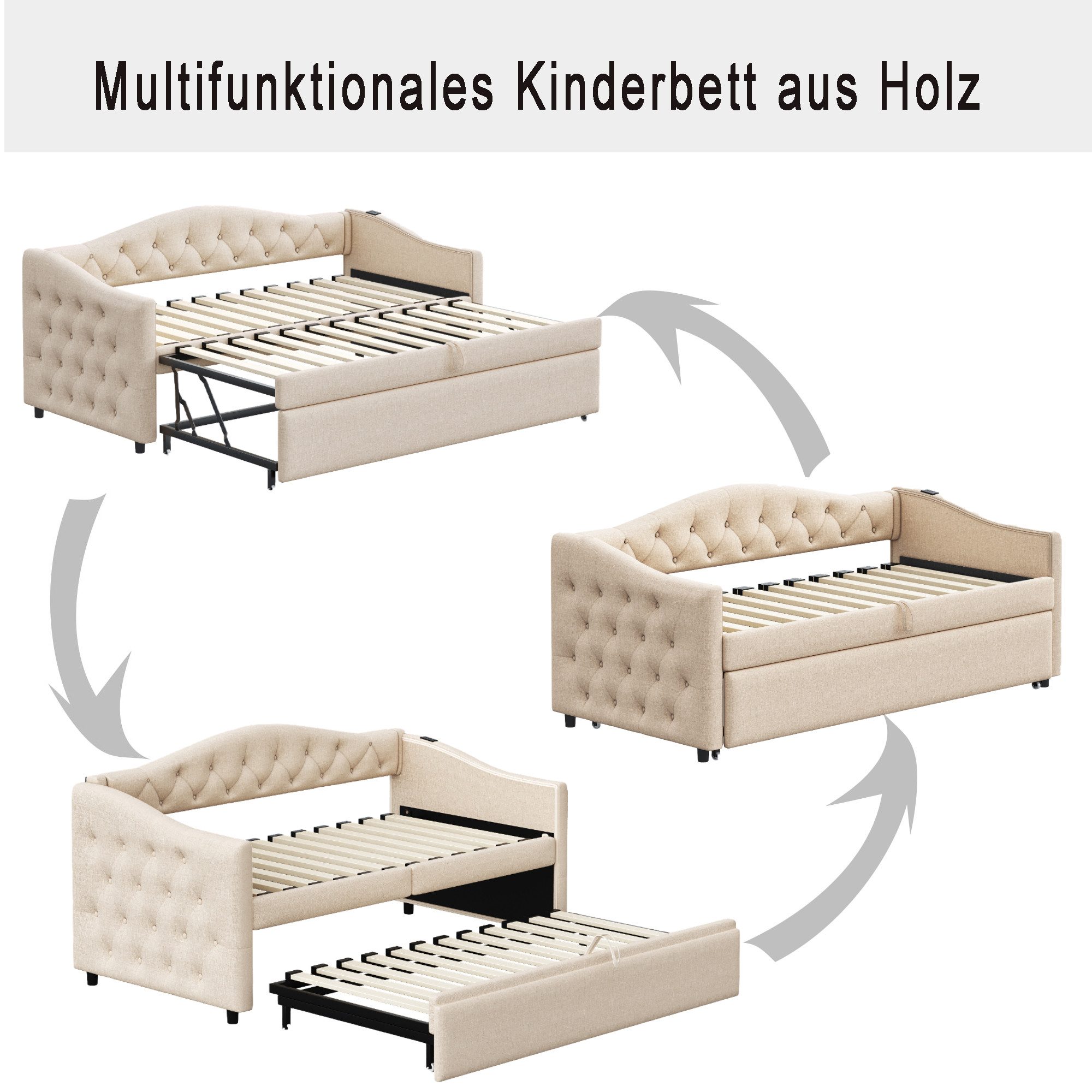 Odikalo Schlafsofa Polsterbett USB Knöpfen Multifunktionsbett (ohne Matratze)90*200 cm