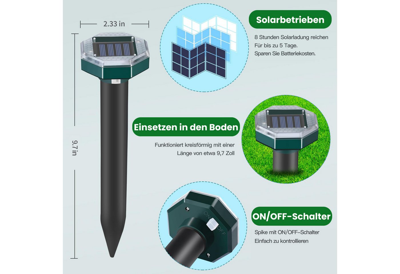Thumbnail - ZEUOPQ Ultraschall-Tierabwehr Ultraschall-Tierabwehr Maulwurf-Vertreiber Ultraschall Wühlmäuse 8Stk, Solar Maulwurfschre...