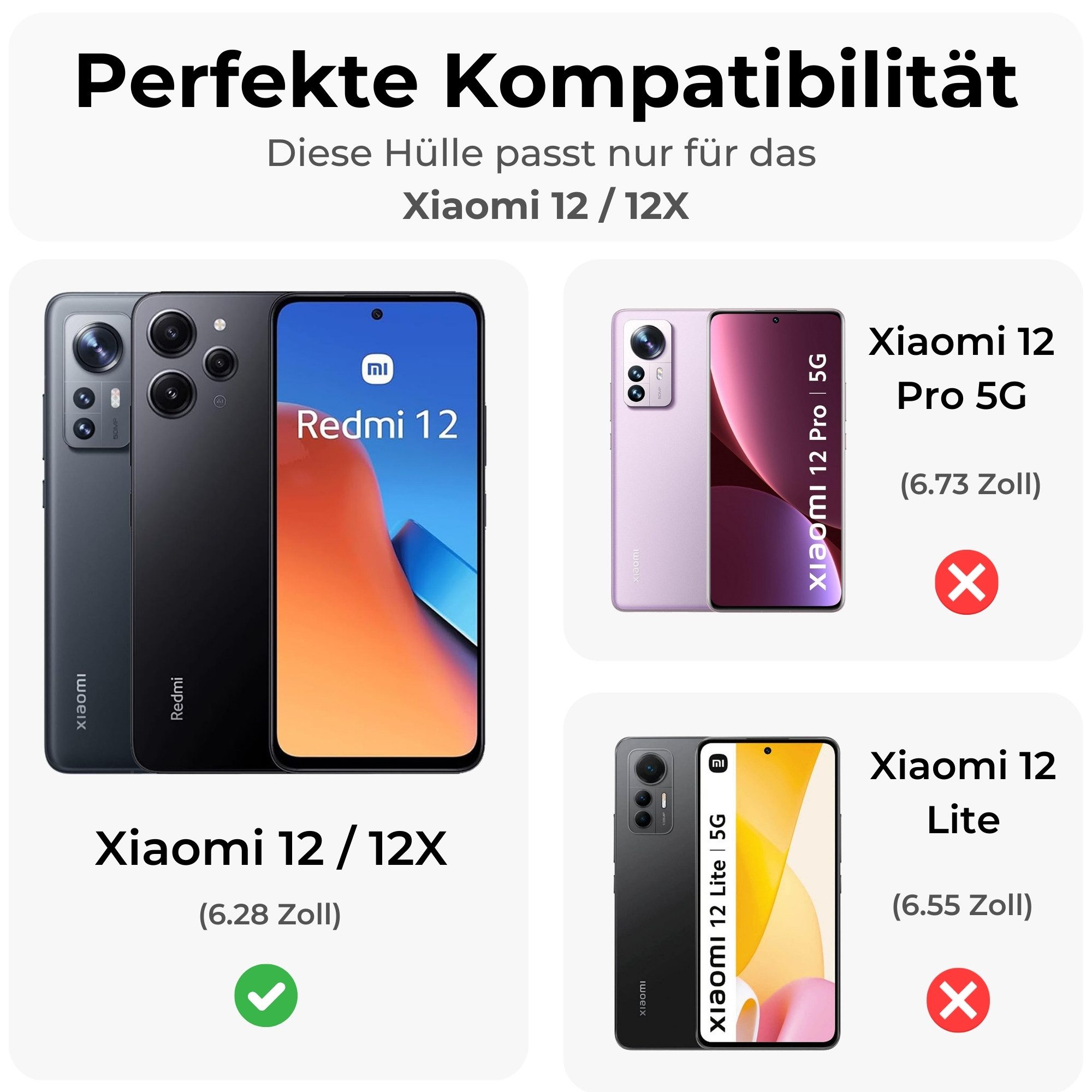 betterfon Handyhülle Handytasche für Xiaomi 12 / 12X / 12 Pro Buchhülle, Wallet Case mit Kartenfächern Magnetverschluss und weicher Innenhülle