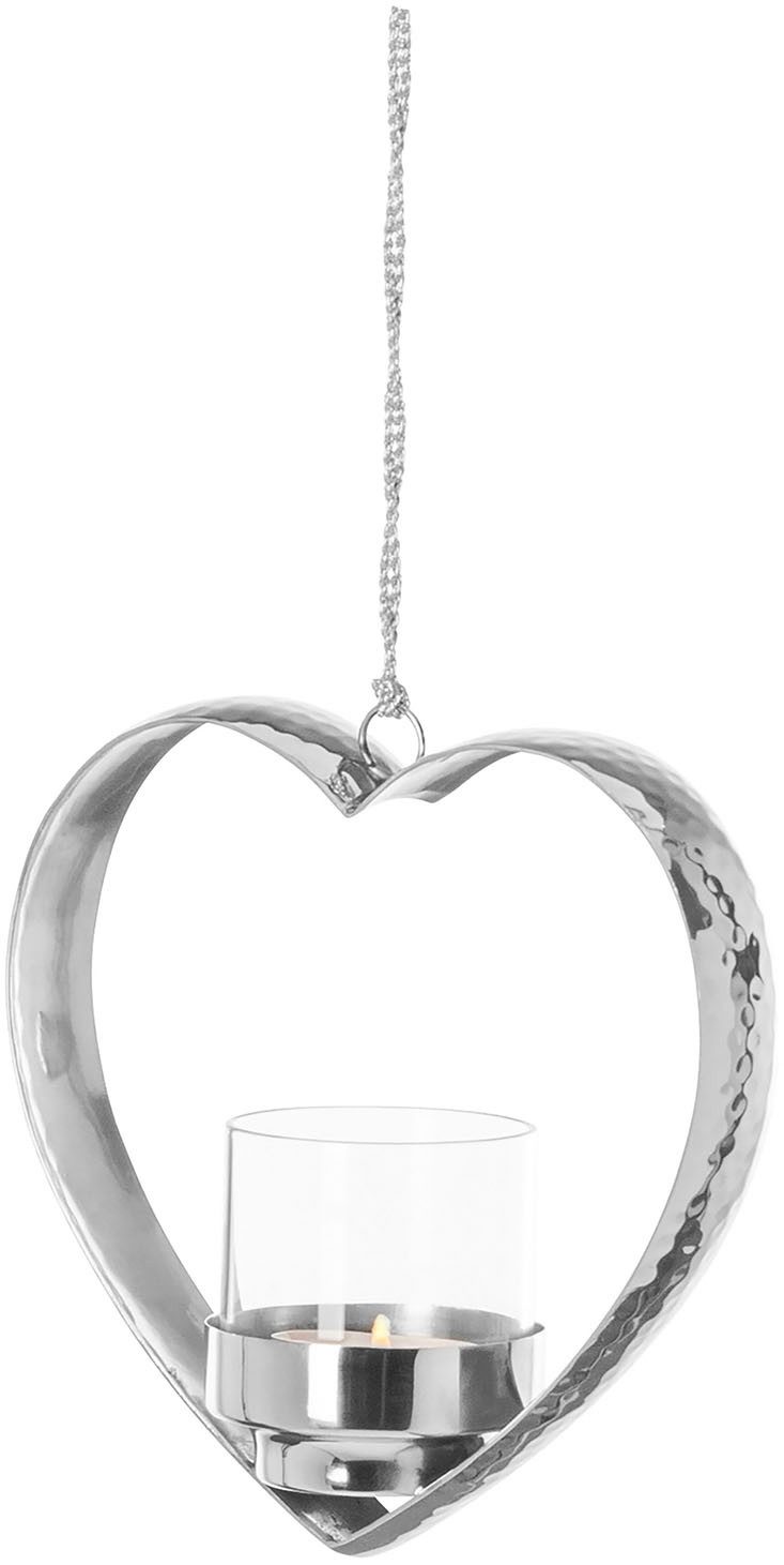 Fink Teelichthalter DOREA (1 St), Herzform inkl. Glas, zum Aufhängen, Edelstahl