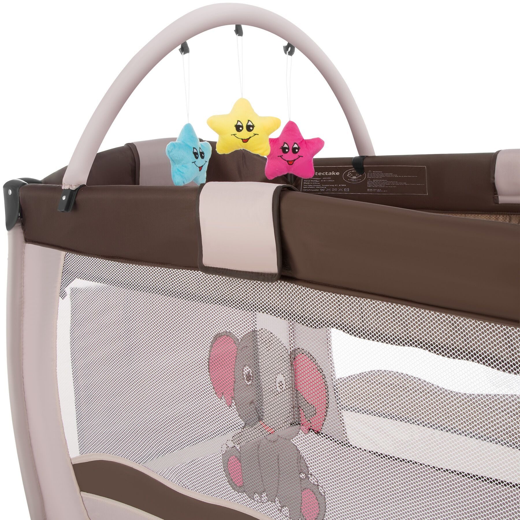 tectake Baby-Reisebett Kinderreisebett, Tragetasche, 132 x 75 x 104 cm, 2 Rollen mit, Klapp- & höhenverstellbar, mit großen Mesh-Einsätzen, bis 36 Monate