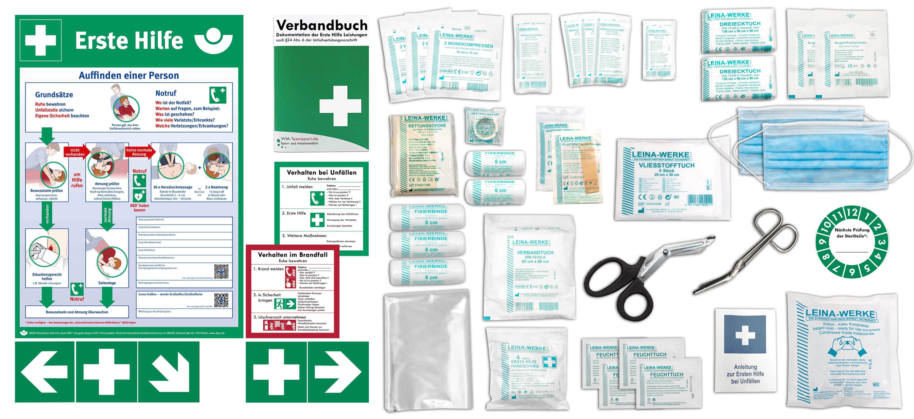 WM-Teamsport Erste-Hilfe-Set Komplett-Füllung Erste-Hilfe DIN 13157 + BG-Info-Komplettpaket