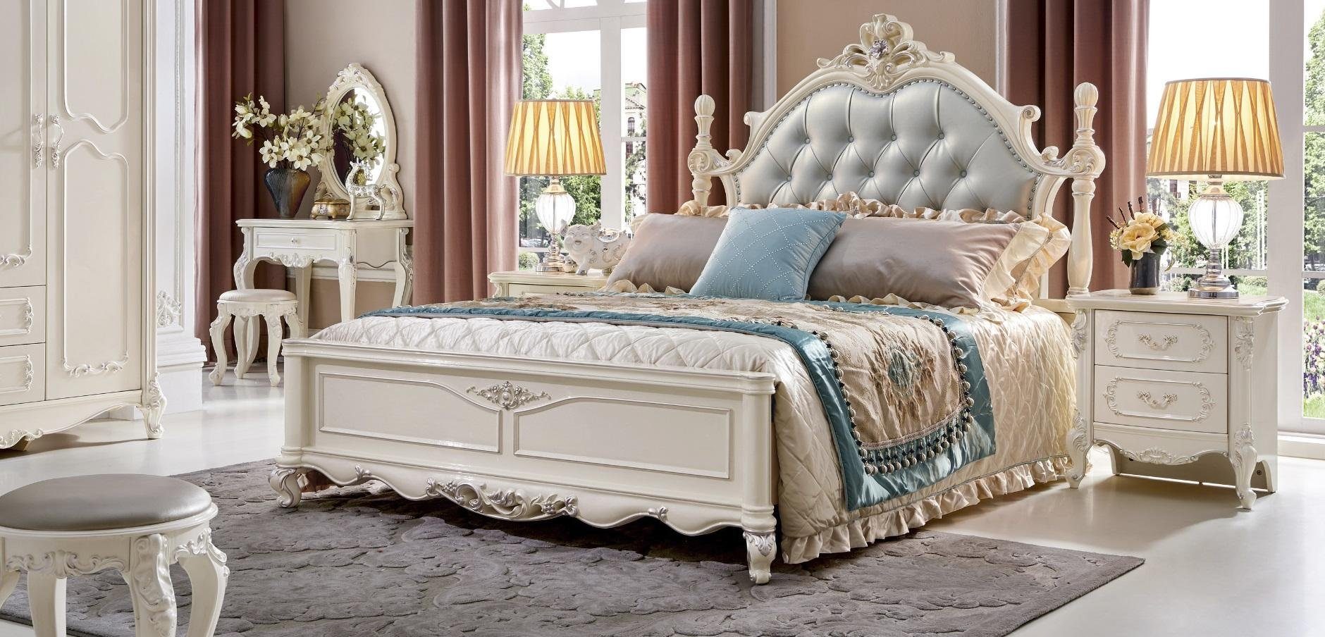 JVmoebel Schlafzimmer-Set, Klassisches Schlafzimmer Set Bett 2x Nachttisch Luxus Betten Möbel 3tlg Holz Neu