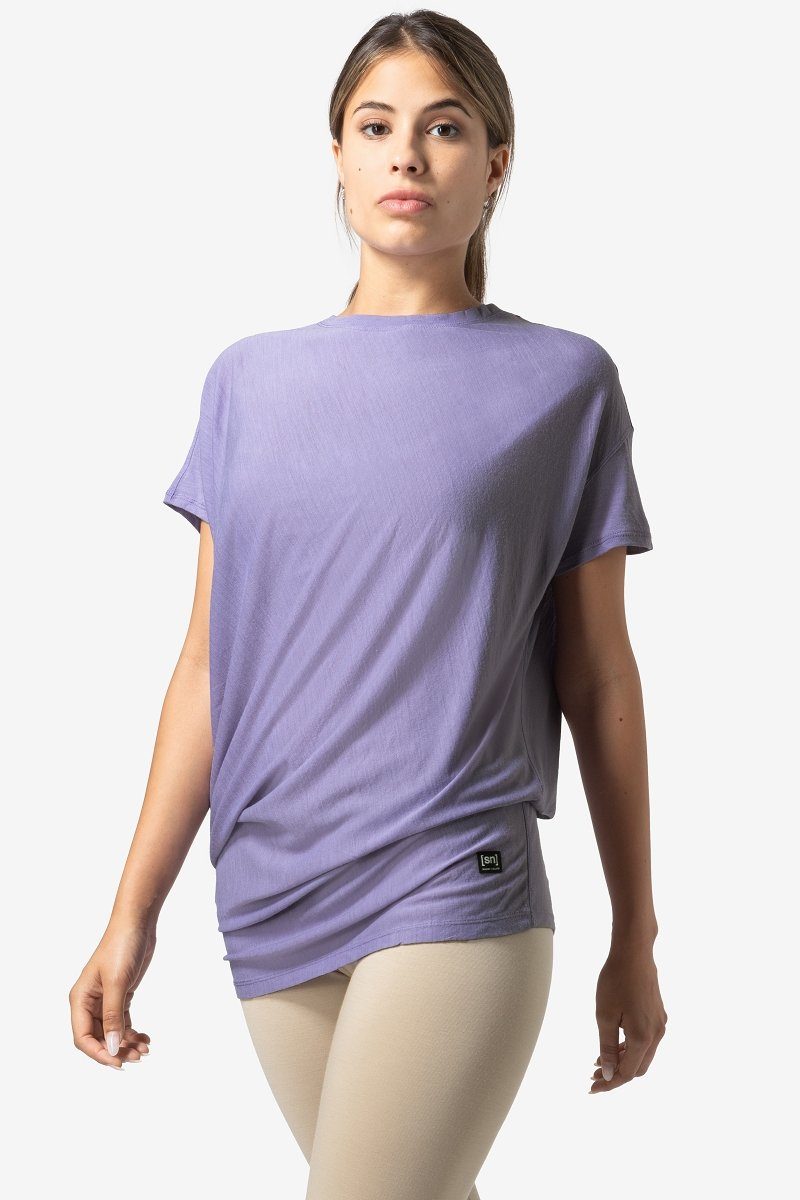 SUPER.NATURAL T-Shirt Merino T-Shirt Merino-Materialmix TEE Purple YOGA W Haze bequemer LOOSE