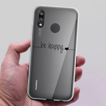 DeinDesign Handyhülle Statement Glück Motiv ohne Hintergrund be happy transparent, Huawei P20 Lite Silikon Hülle Bumper Case Handy Schutzhülle