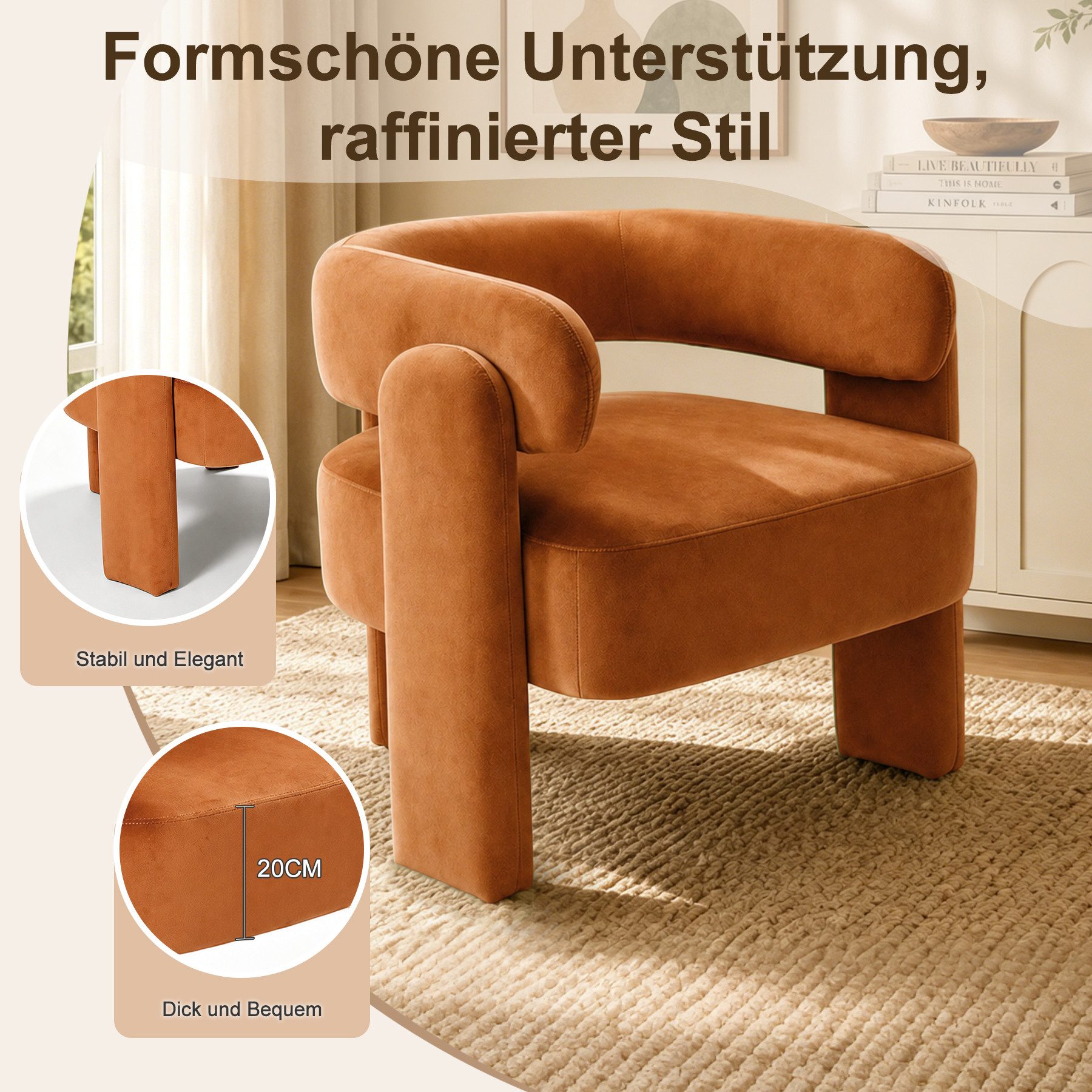 HomeMiYN Sessel Moderner sessel für Wohnzimmer und Schlafzimmer – Eleganter Samtsessel (1-St), Eleganter Ohrensessel für Wohnzimmer, Schlafzimmer bis 120 kg – Bild 3 von 5