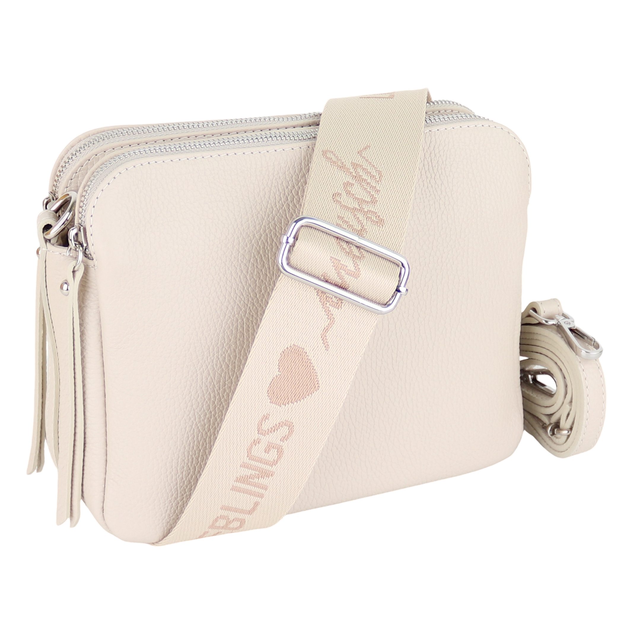 Schultertasche aus Echtleder, hergestellt in Italien, mit 2 Riemen
