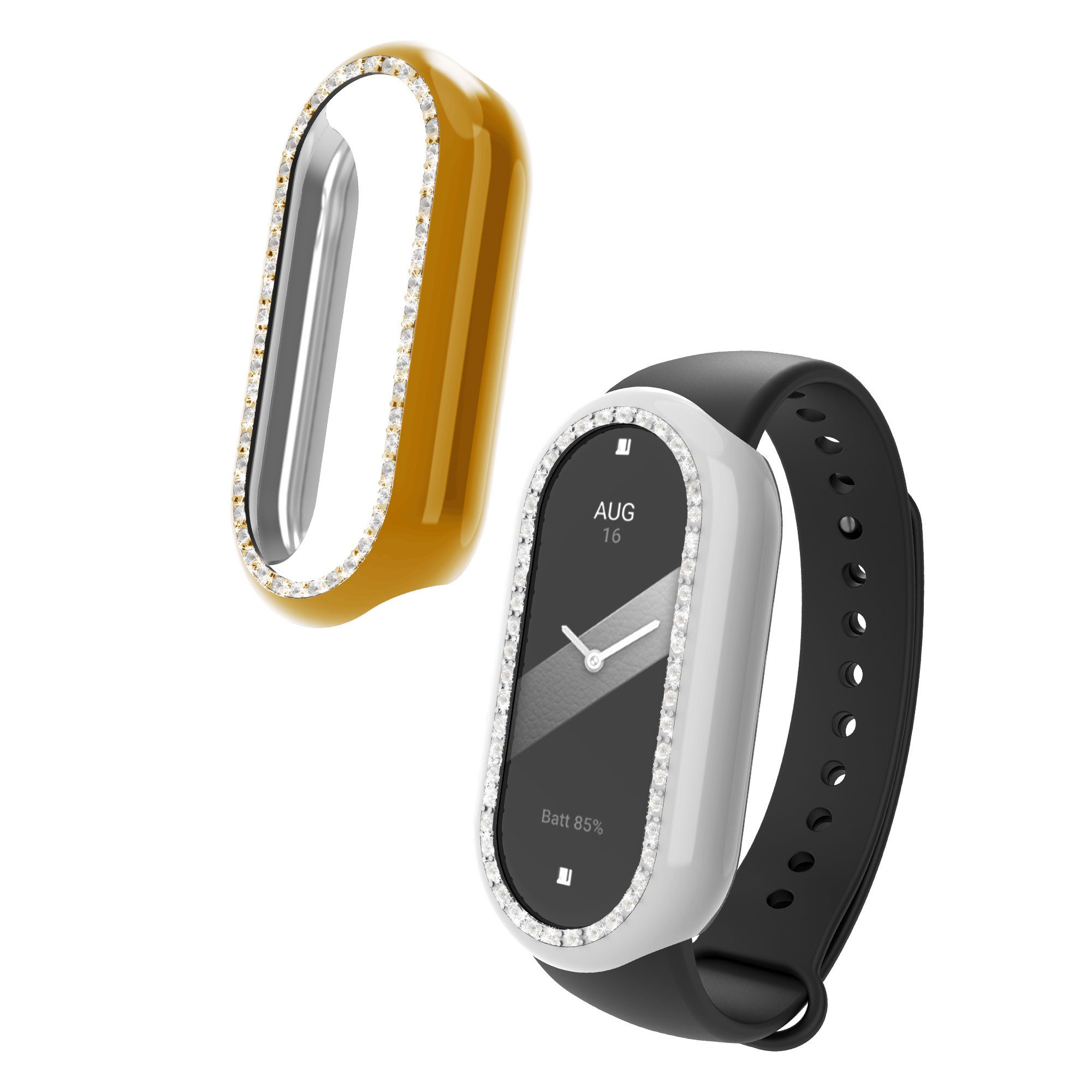 kwmobile Smartwatch-Hülle 2x Kunststoff Hülle für Xiaomi Mi Band 10 / Smart Band 10, Schutzrahmen - Glitzer Schutzhülle in Silber Rosegold