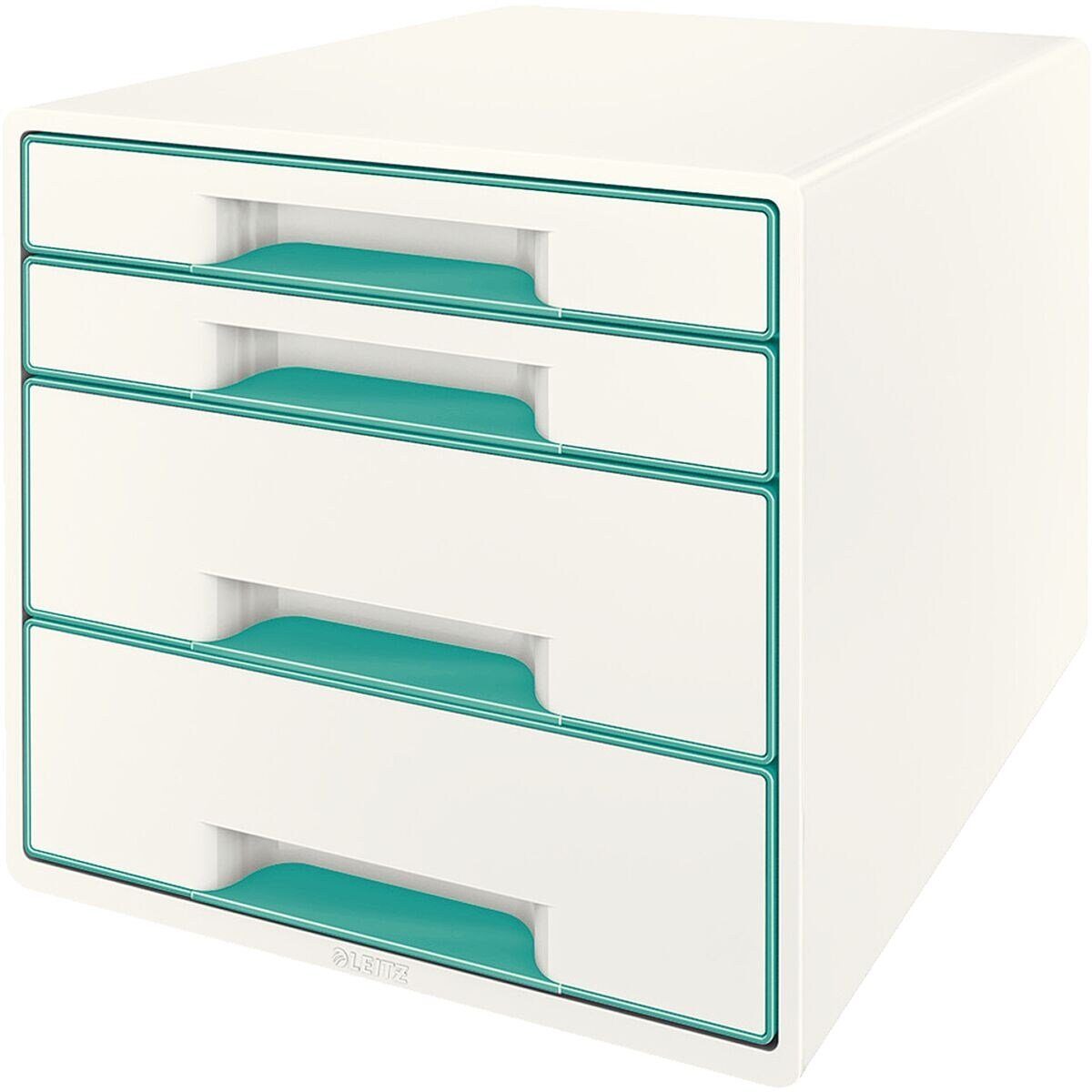 LEITZ Schubladenbox WOW Cube 5213, mit 4 Schubladen, geschlossen, stapelbar eisblau metallic