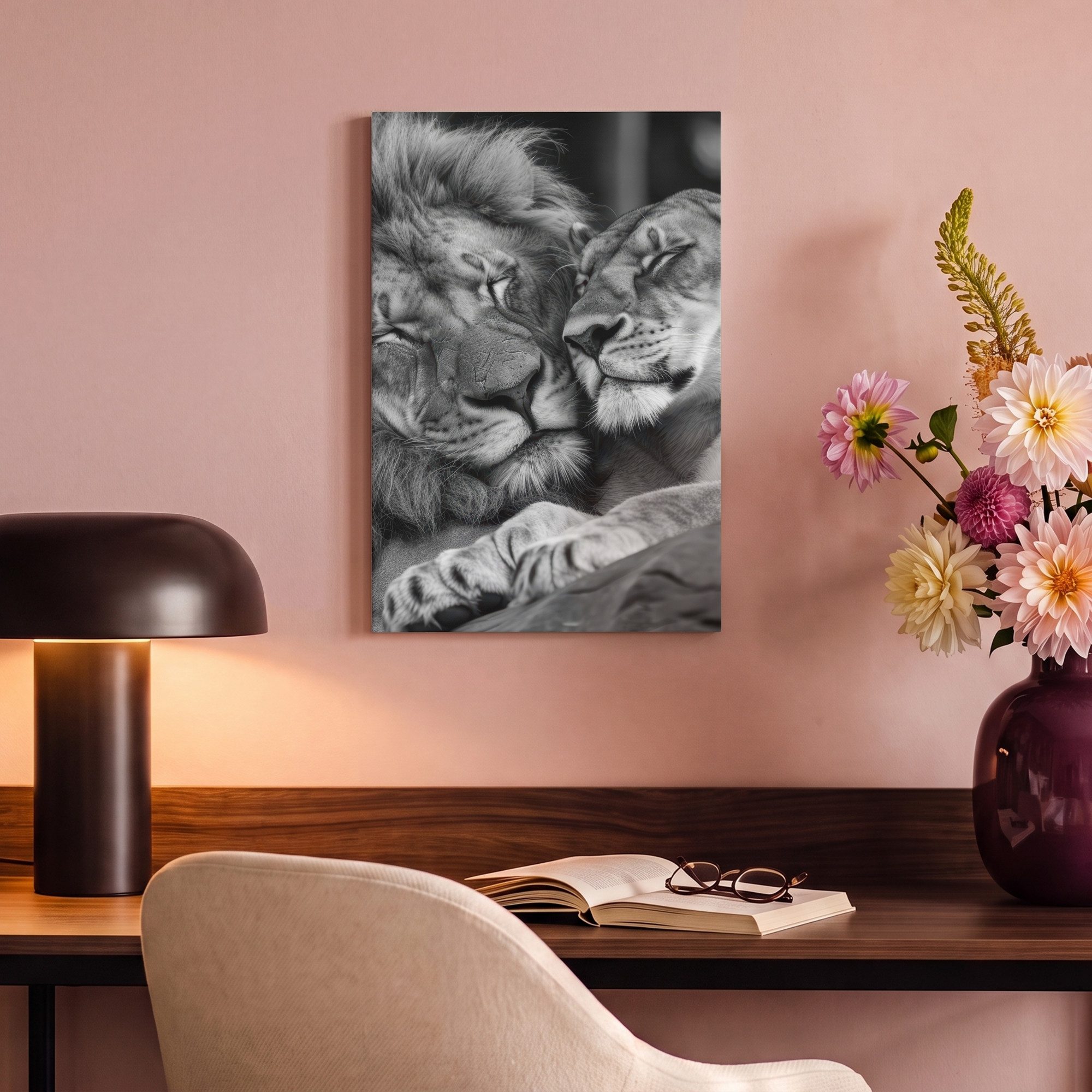 OneMillionCanvasses® Leinwandbild Löwen - Tiere - Schwarz - Weiß - Löwe, Fotodruck (1 St), Leinwand Canvas Wandbild, Wanddekoration 20x30 cm – Bild 4 von 5