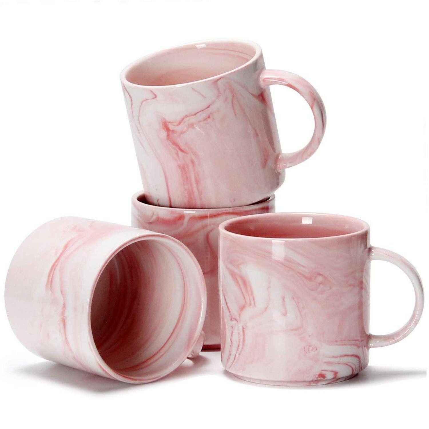LuxusKollektion Tasse Kaffeetassen Marmor 4er Set Pink 320ml, Keramik