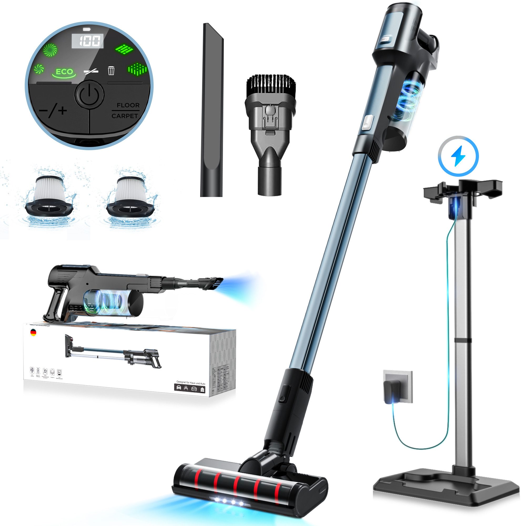 ibettertec Akku-Handstaubsauger Staubsauger, 28000pa Saugleistung Ultraleichter Staubsauger Kabellos, 250,00 W, Staubsauger, Multifunktions-Handstaubsauger, Auto-Staubsauger, bis zu 40 Min Laufzeit